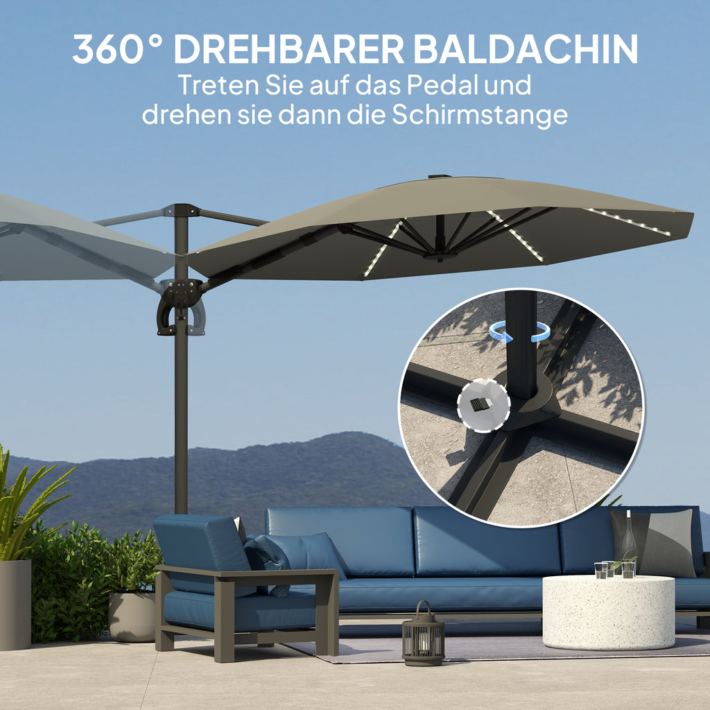 Ampelschirm LED Solar Ø300 cm höhenverstellbar Sonnenschirm mit Kurbel Ständer UV50+