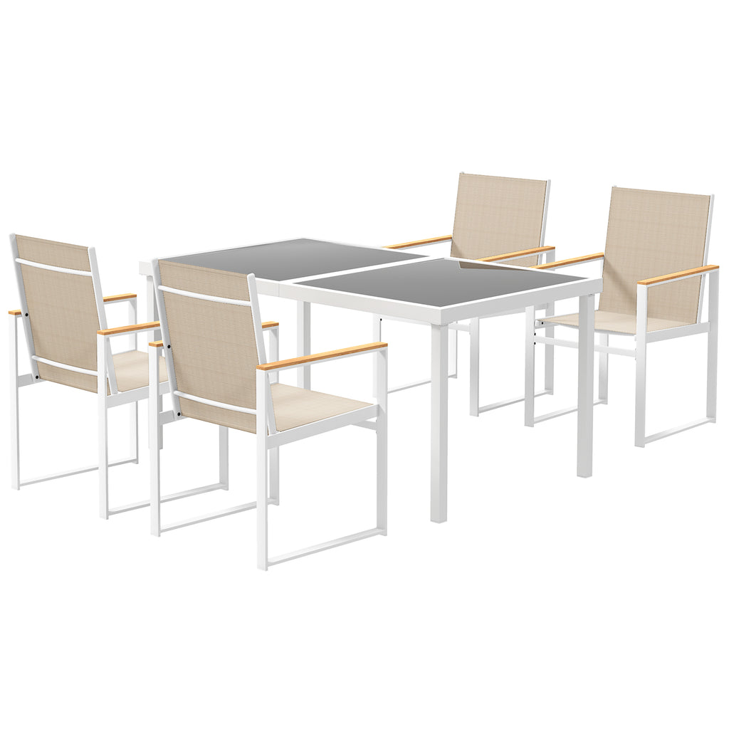 5-teiliges Ess-Set, Outdoor-Tisch aus Hartglas, 4 Stühle, wetterbeständig, Stahlrahmen