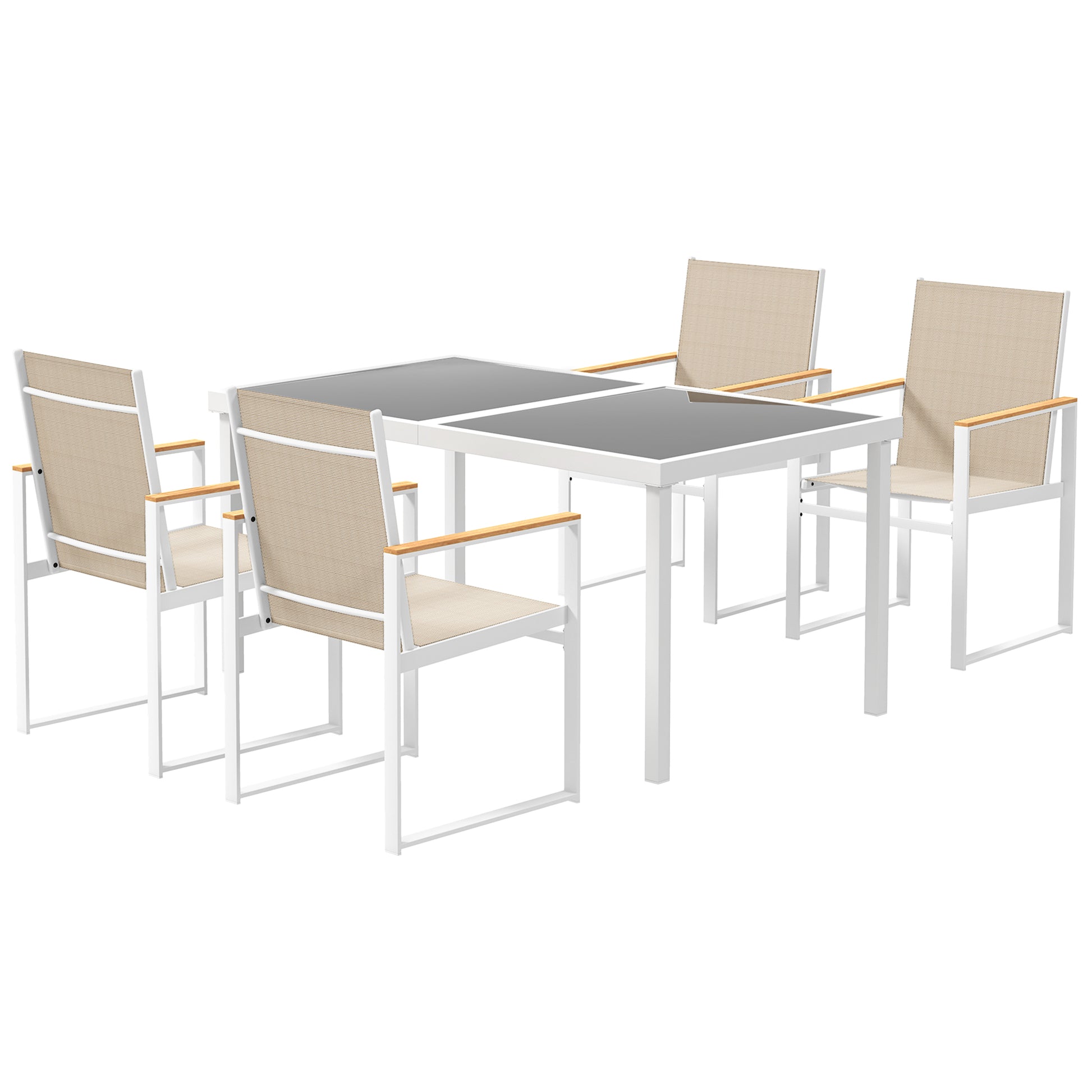 5-teiliges Ess-Set, Outdoor-Tisch aus Hartglas, 4 Stühle, wetterbeständig, Stahlrahmen