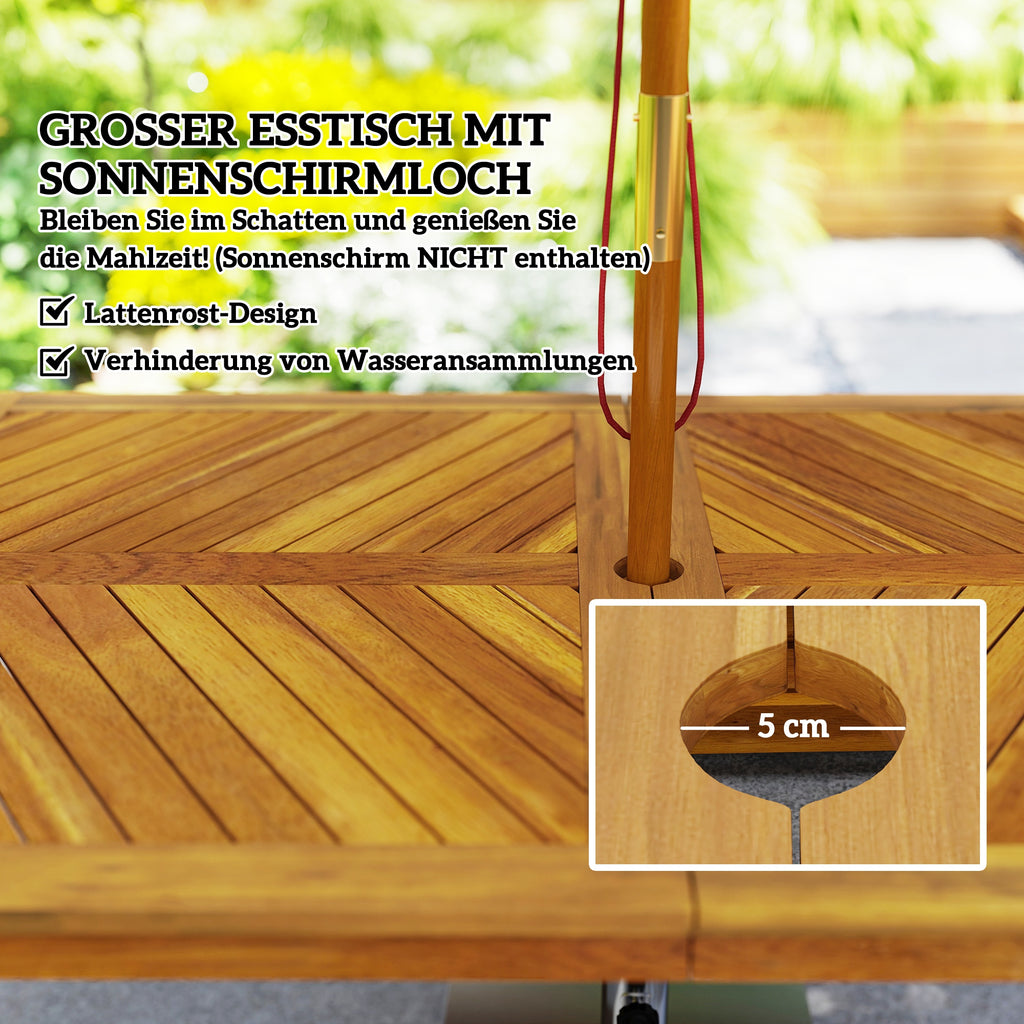 3 tlg. Gartenmöbel-Set, Sitzgarnitur inkl. 1 Esstisch mit Schirmloch, 2 Bänke 150 x 85 x 75 cm