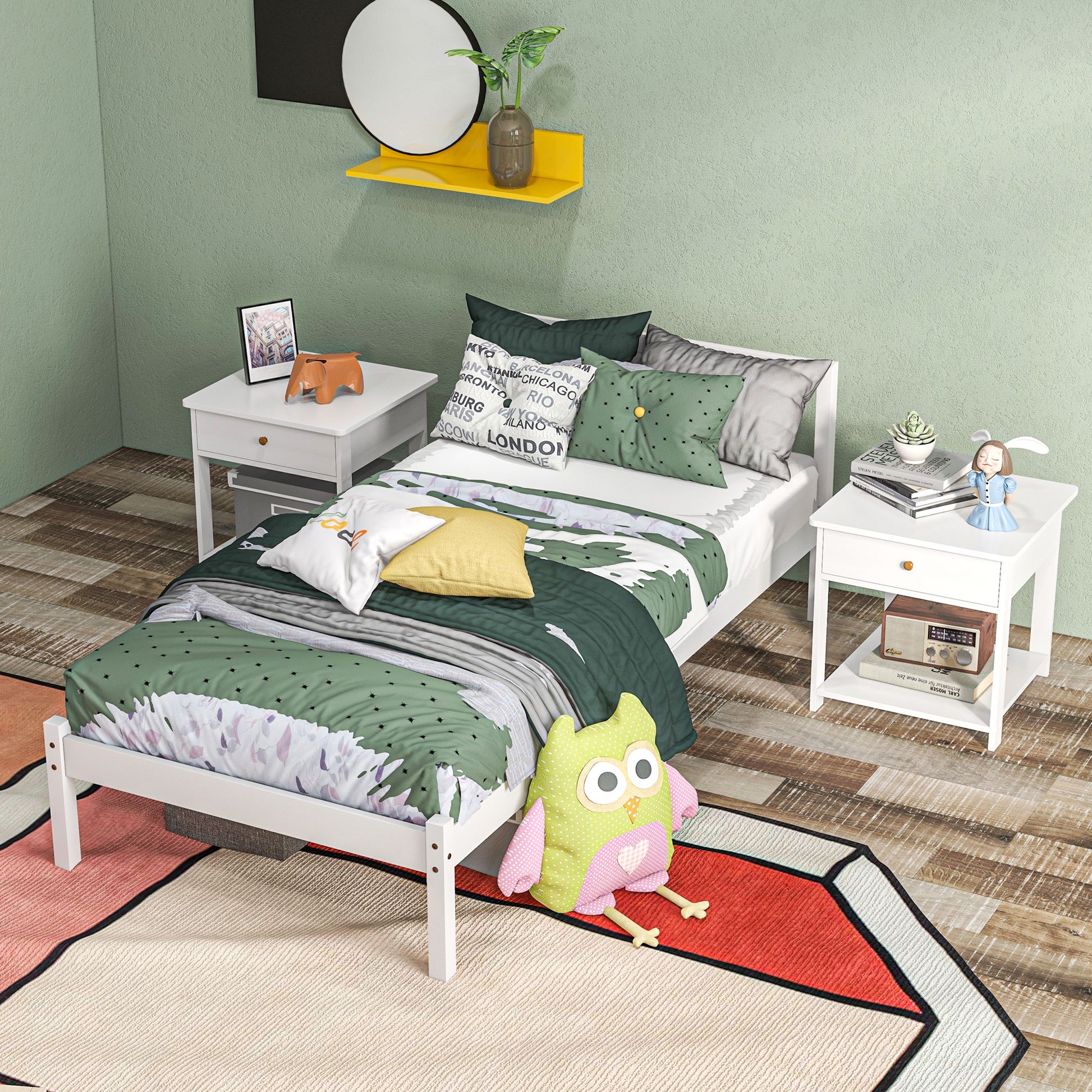 Bettrahmen Holzbett 208 x 96 cm mit Lattenrost & Kopfteil, elegantes Einzelbettgestell für Schlafzimmer in Weiß