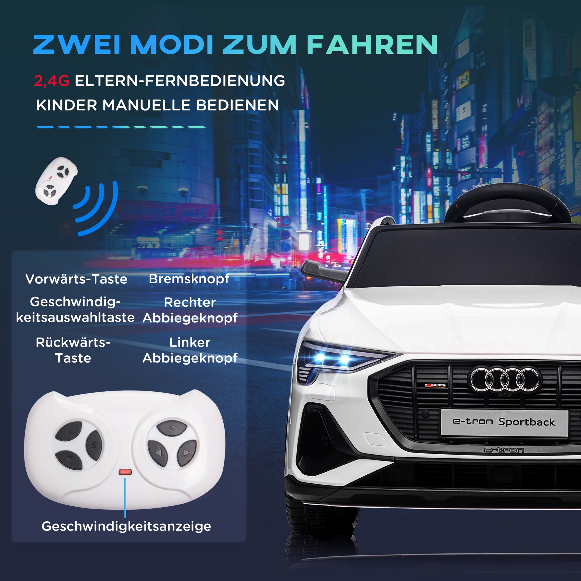 Elektro Kinderauto 12V Audi E-tron Elektroauto mit Fernbedienung, Sicherheitsgurt, Musik, 3-5 km/h