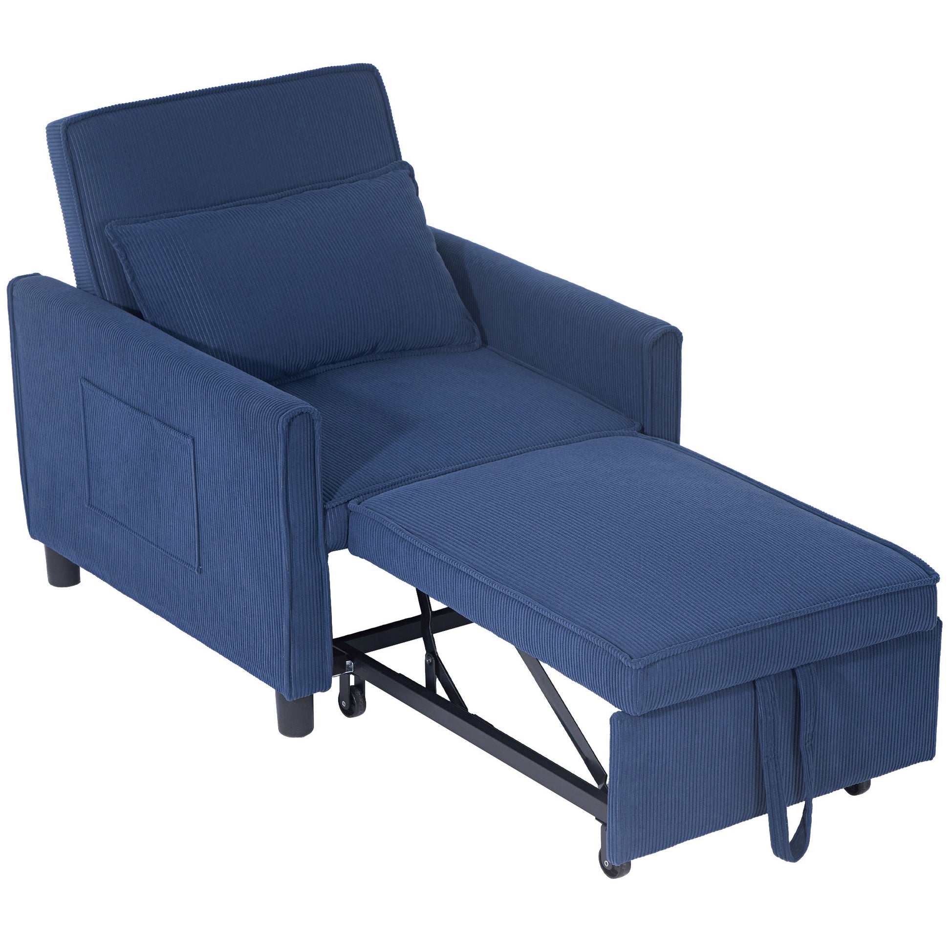 Schlafsessel, verstellbar, 3 Positionen, Cordbezug, bis 120 kg, Schwarz/Blau