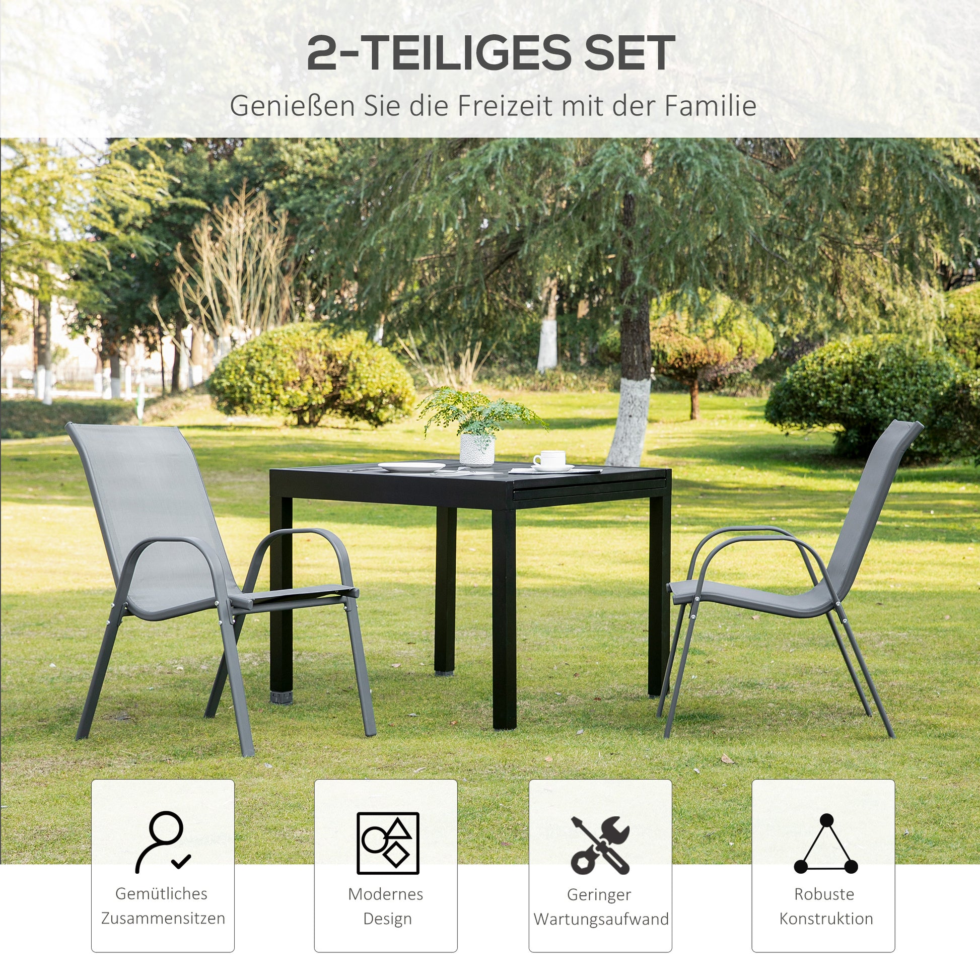 Gartenstuhl 2er Set wetterfest Stapelstuhl mit Armlehne Rückenlehne stapelbar Terrassenstuhl