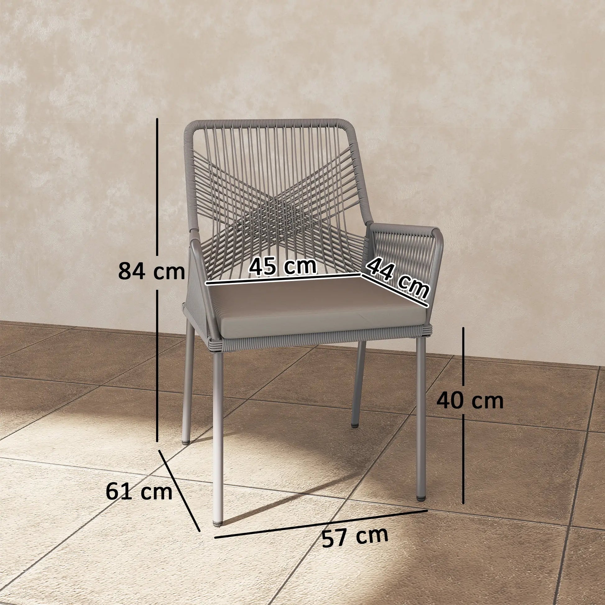 2er-Set Gartenstühle, Terrassenstühle, waschbare Kissen, Stahl, Rattan, Dunkelgrau
