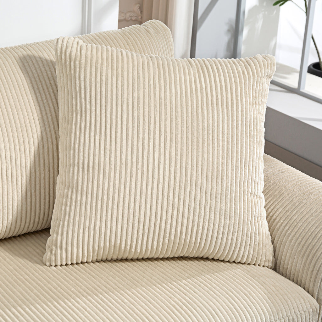 3-Sitzer-Sofa mit Zierkissen, Cordsofa für Wohnzimmer, 212 cm breit, Cremeweiß