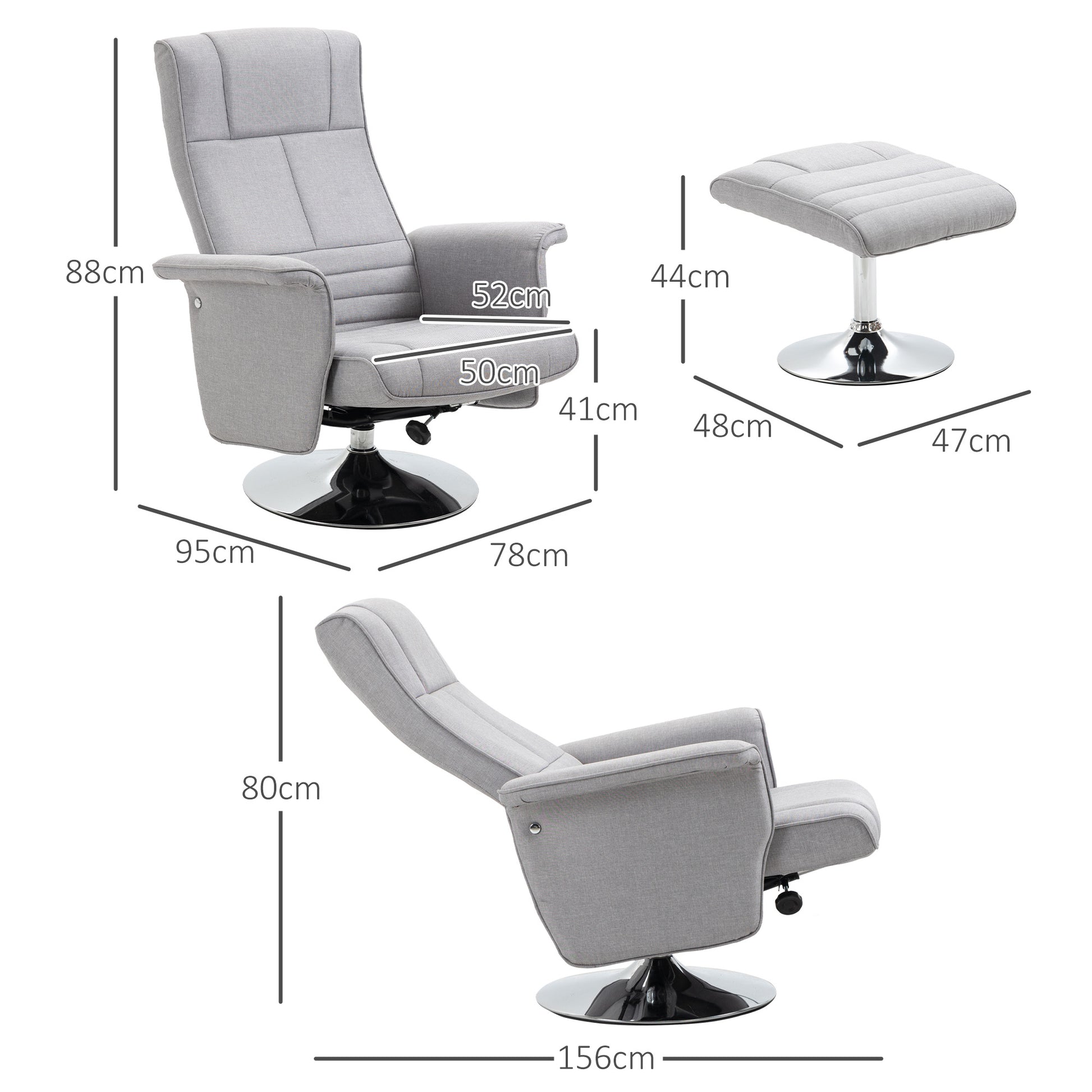 Massagesessel mit Hocker, neigbare Lehne, 78 x 95 x 88 cm
