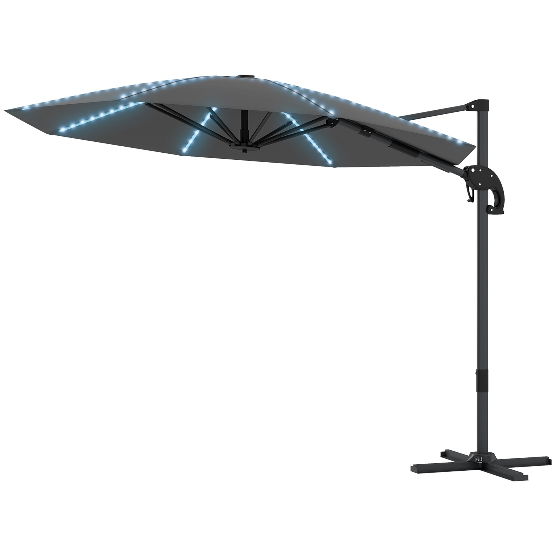 Ampelschirm LED Solar Ø300 cm höhenverstellbar Sonnenschirm mit Kurbel Ständer UV50+