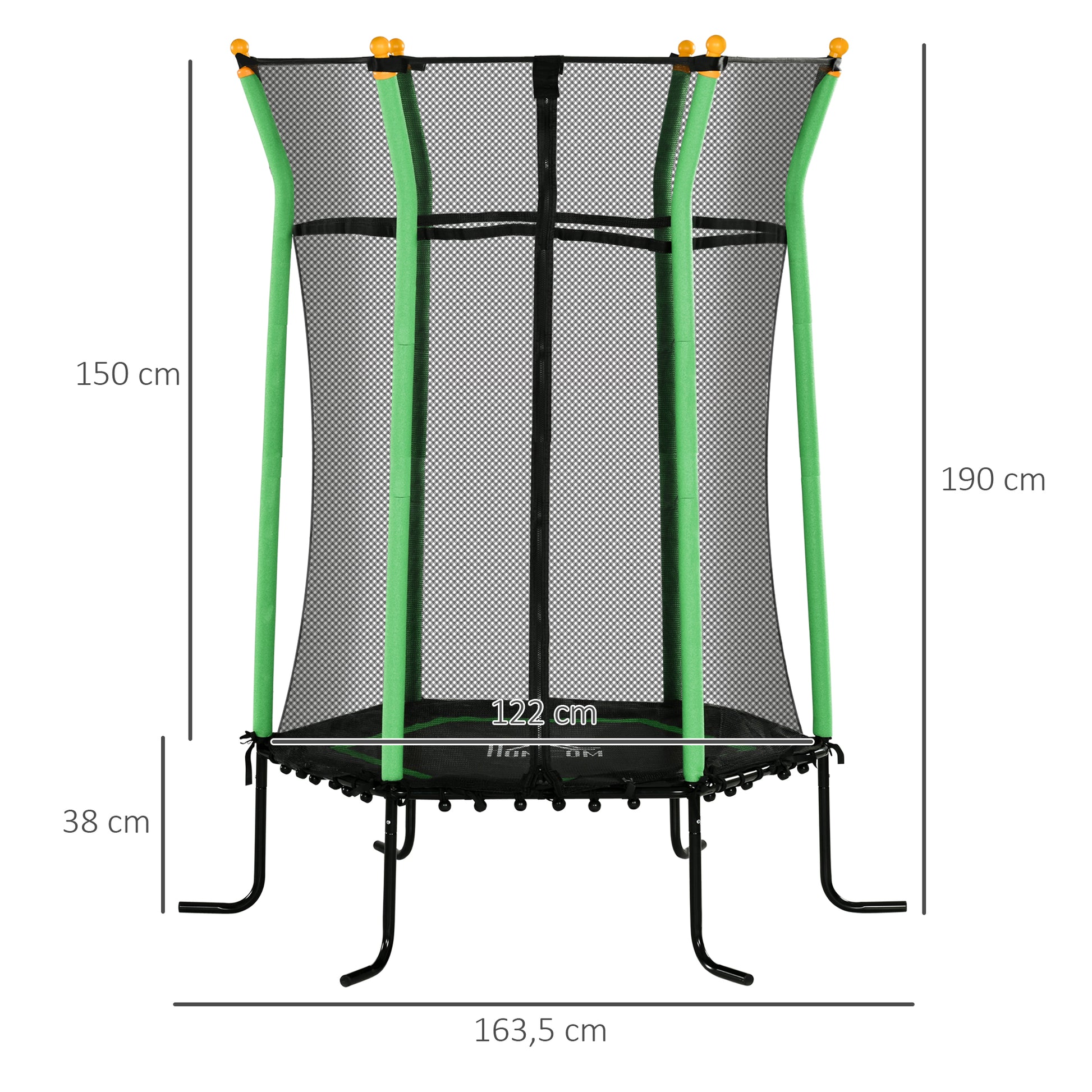 Trampolin für Kinder, Ø163,5 cm, mit Sicherheitsnetz, gepolstert, Stahl, belastbar bis 50 kg