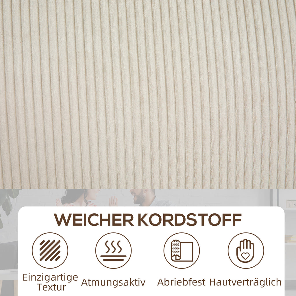 3-Sitzer Sofa mit Cordbezug, bis 400 kg, 227 x 84 x 87 cm, Cremeweiß