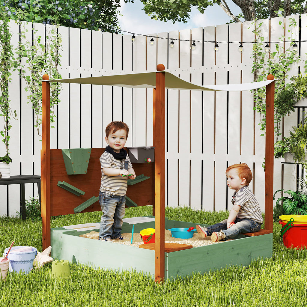 Sandkasten mit Sonnendach für Kinder, 2 Aufbewahrungsbehälter, 116L x 112,5B x 128H cm