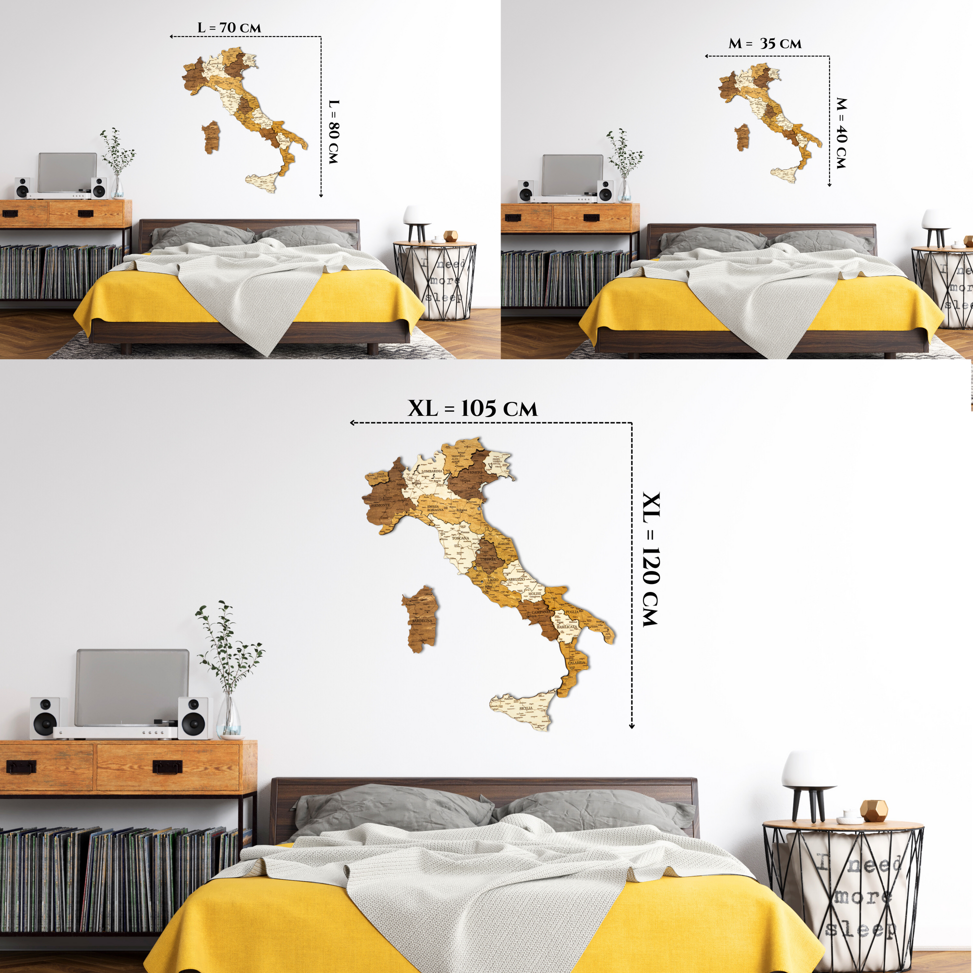 3D Holzkarte Italien – Handgefertigte Wanddeko mit Toskana & Sizilien