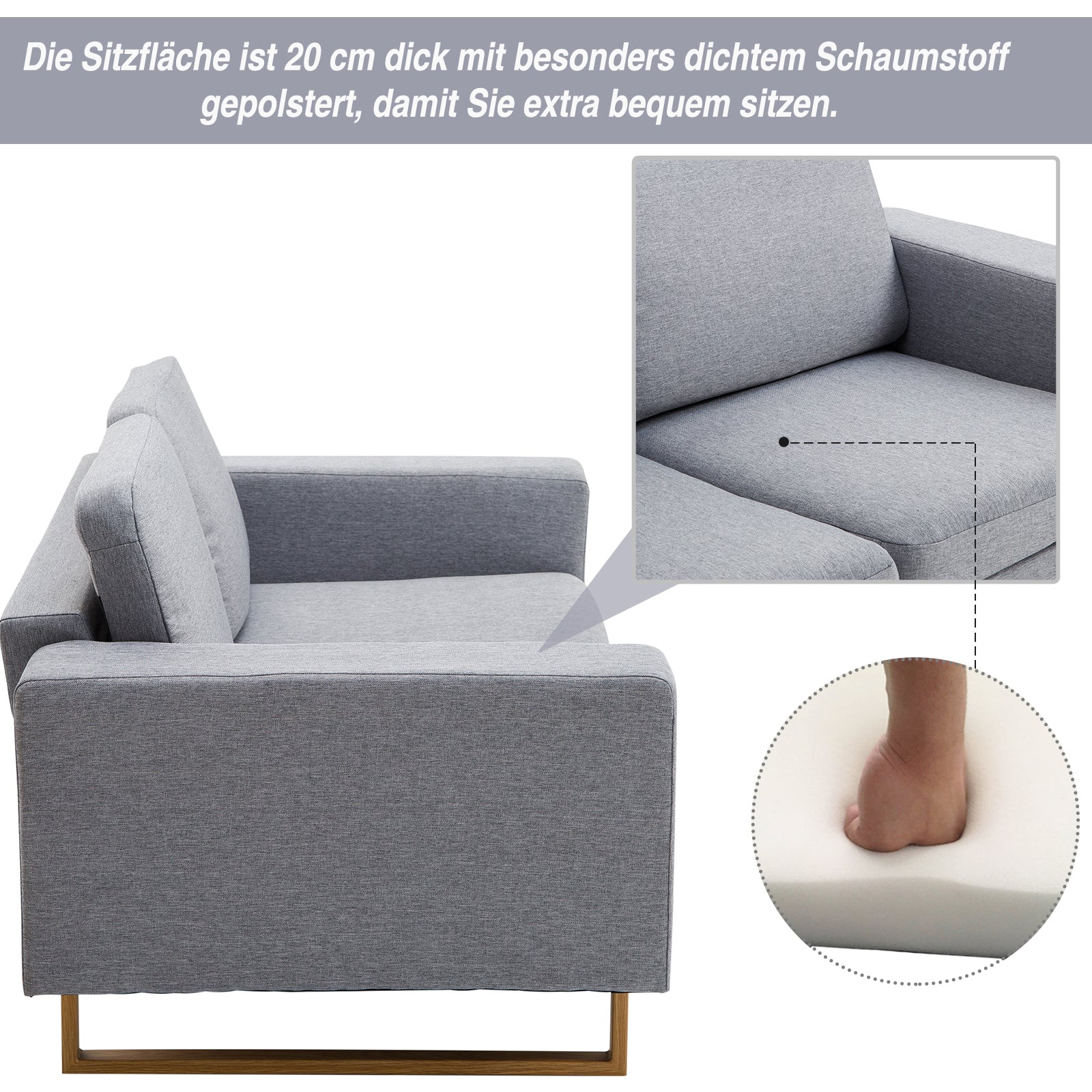 2-Sitzer Sofa  Ecksofa Polstersofa, Stoffsofa, Holz, Dunkelgrau/Hellgrau