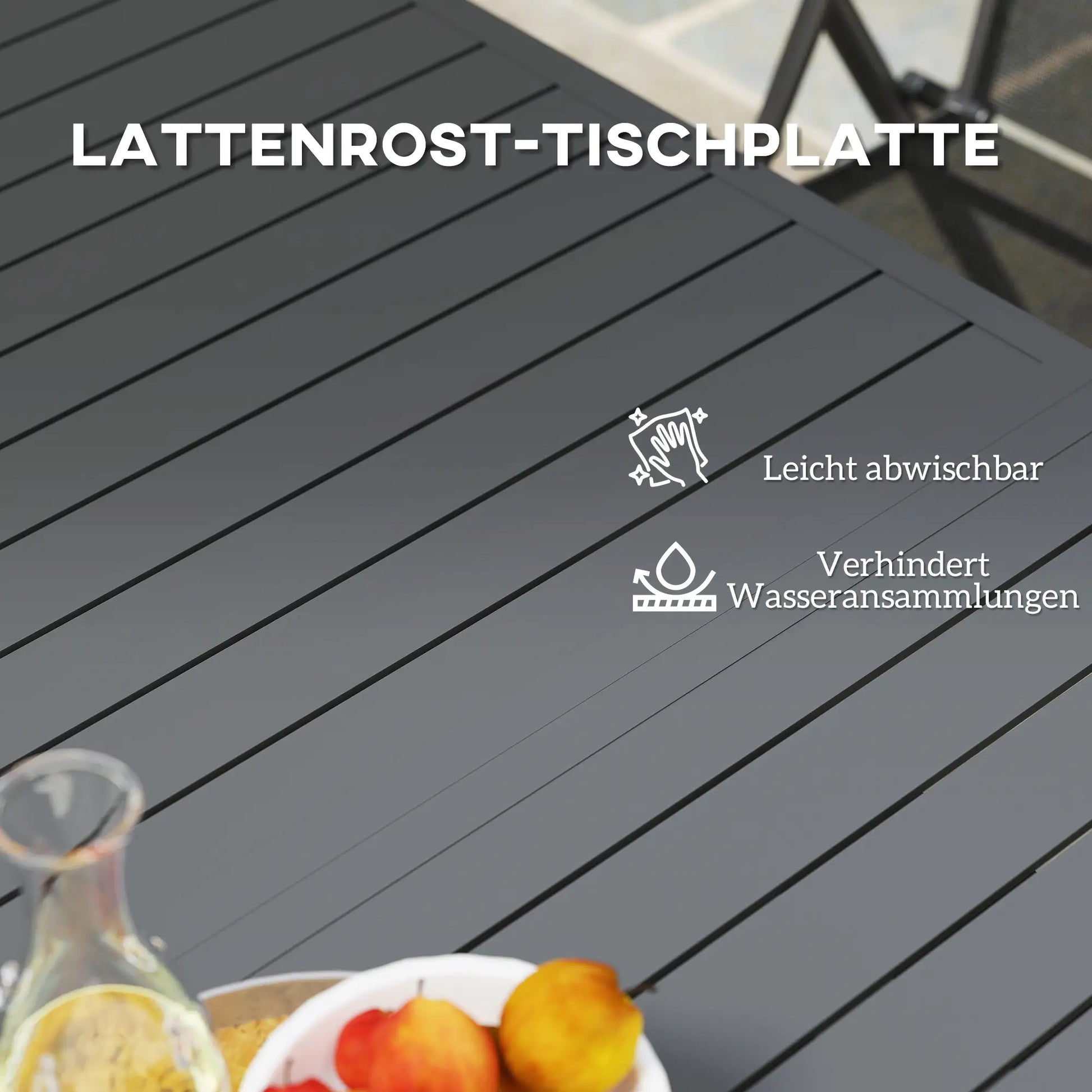 Gartentisch Erweitert Aluminium 160/220x90 cm Wetterfest, rutschfest Balkontisch Grau