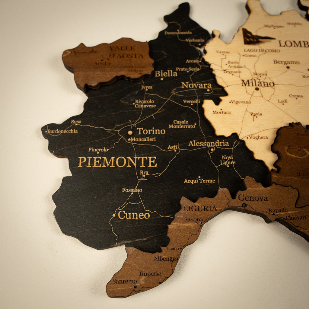 3D Holzkarte Italien – Handgefertigte Wanddeko mit Toskana & Sizilien