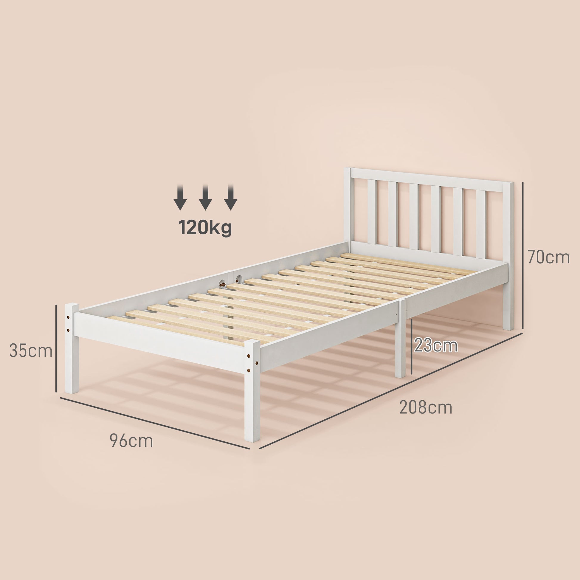 Bettrahmen Holzbett 208 x 96 cm mit Lattenrost & Kopfteil, elegantes Einzelbettgestell für Schlafzimmer in Weiß
