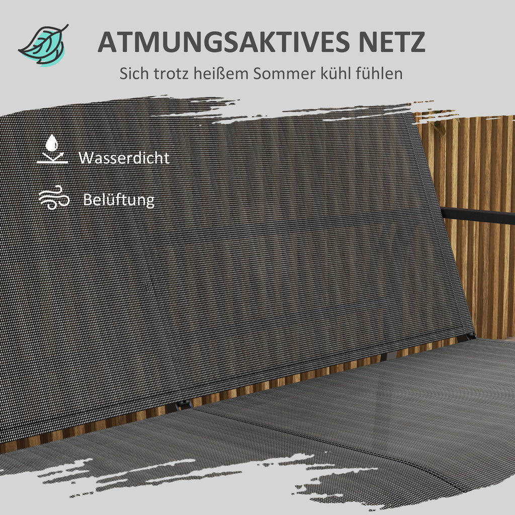 4-teilige Gartengarnitur, 2 Sessel, 2-Sitzer-Sofa, Glasplatte, atmungsaktiver Stoff, Metallrahmen