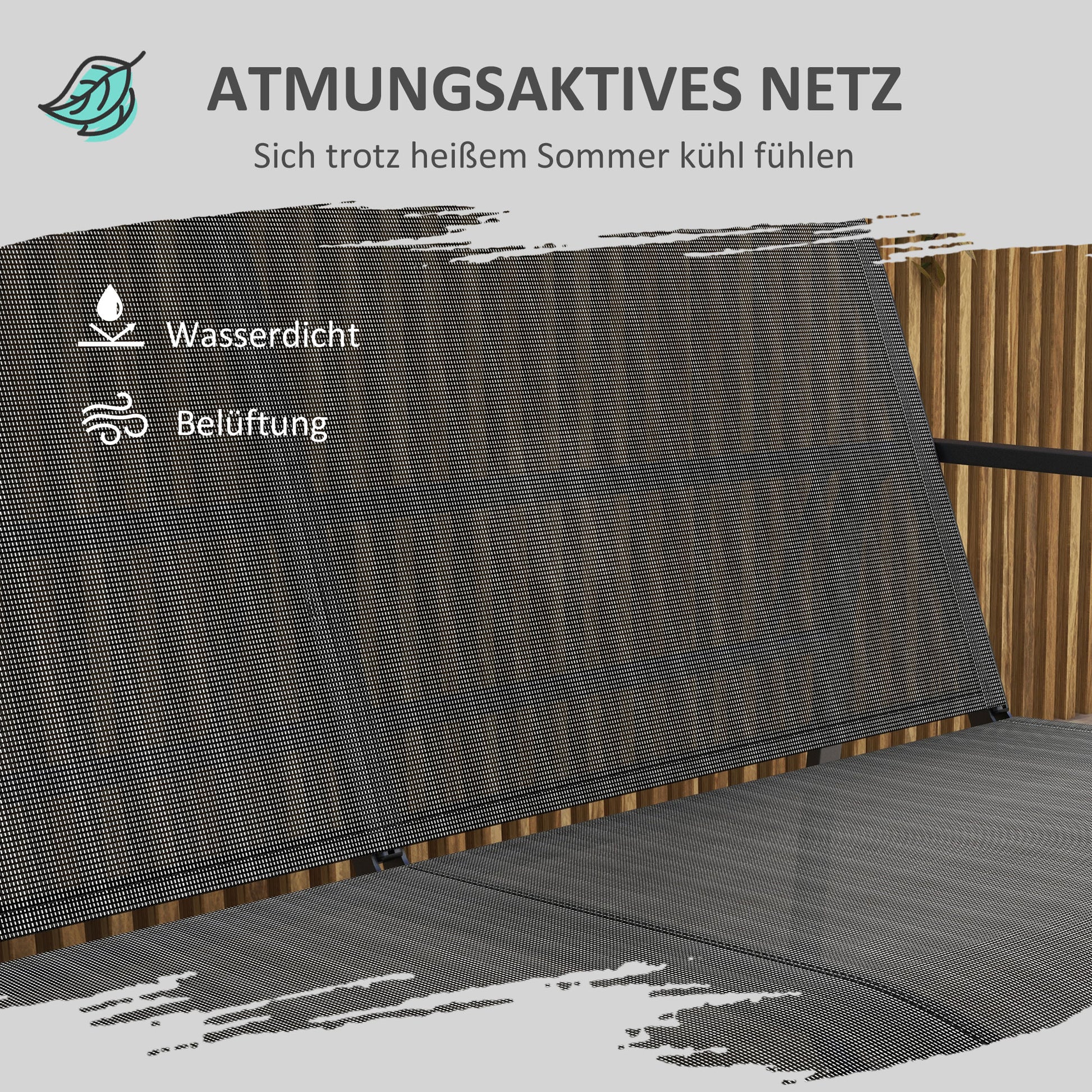 4-teilige Gartengarnitur, 2 Sessel, 2-Sitzer-Sofa, Glasplatte, atmungsaktiver Stoff, Metallrahmen