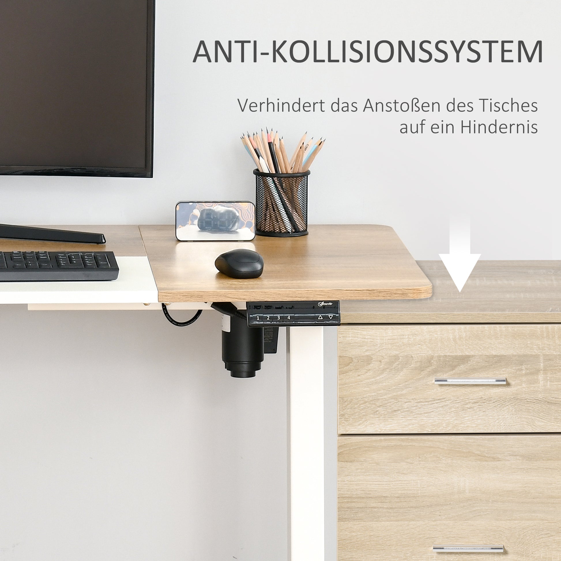 Höhenverstellbarer Schreibtisch Elektrisch 140 x 70 cm mit Memory-Steuerung, 4 tlg. Tischplatte