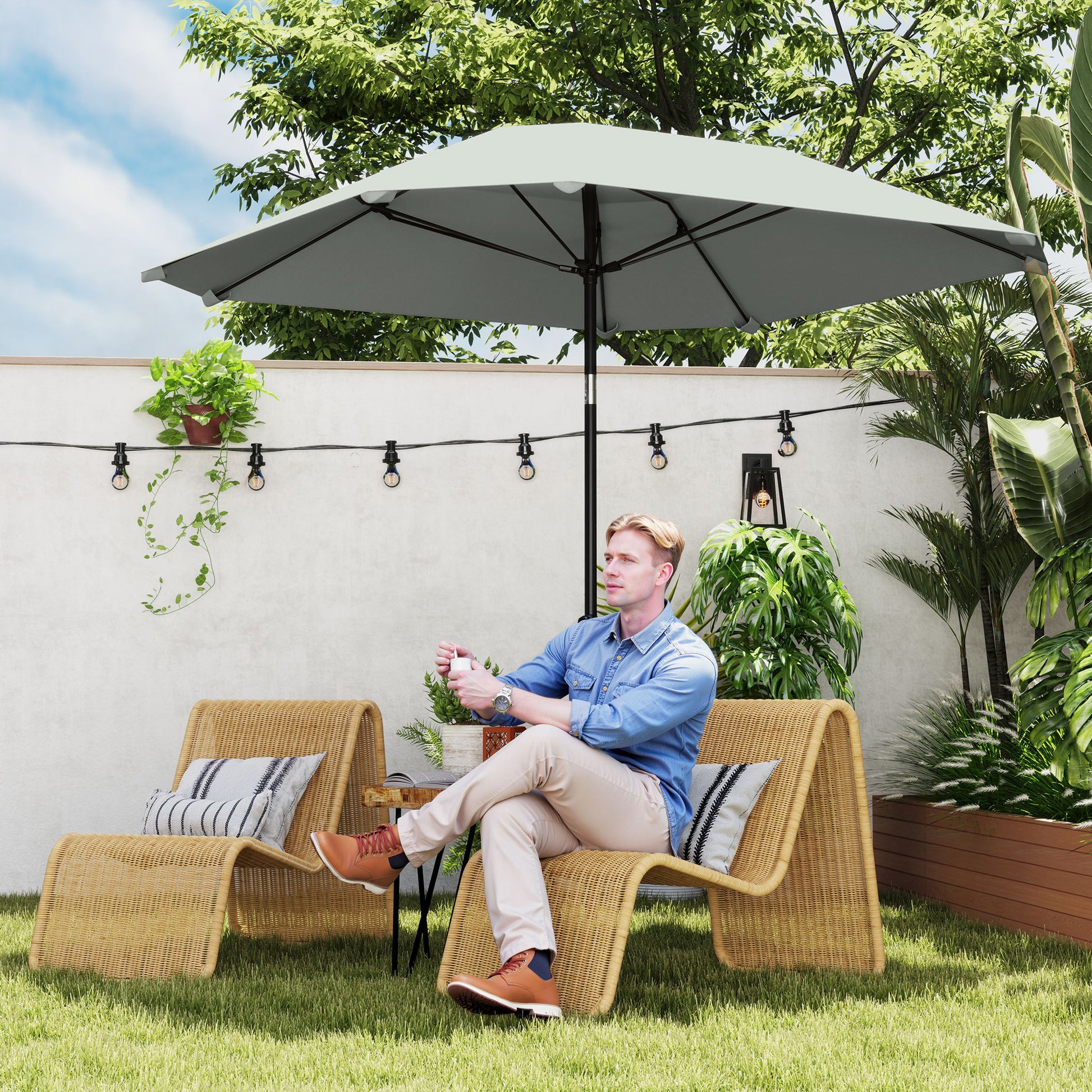 2,3 m Sonnenschirm ohne Basis, Verstellbar mit Kurbel, Polyester, Aluminium, Fiberglas