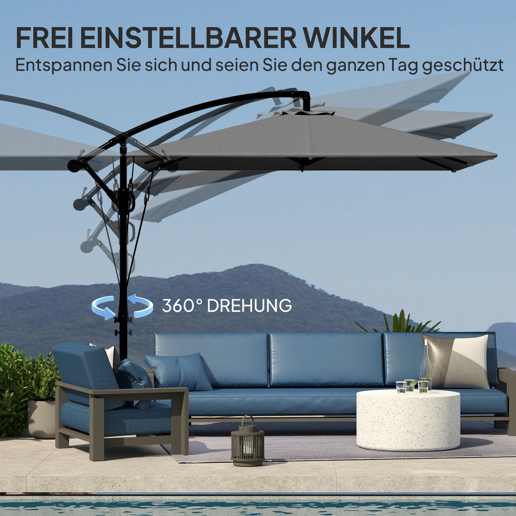 Ampelschirm Ø260 cm Sonnenschirm mit UV-Schutz 50 wasserabweisend Kurbelschirm mit Ständer