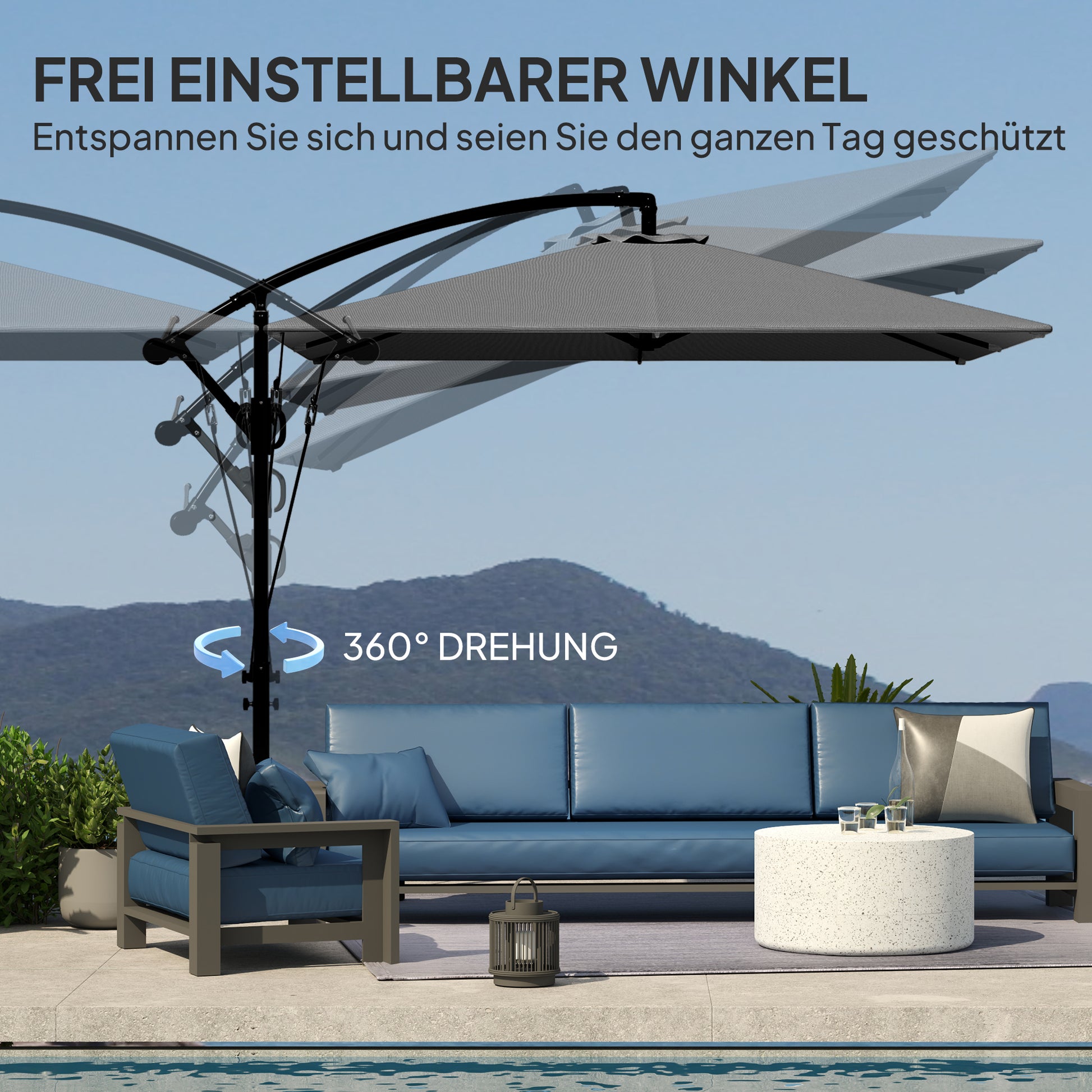 Ampelschirm Ø260 cm Sonnenschirm mit UV-Schutz 50 wasserabweisend Kurbelschirm mit Ständer