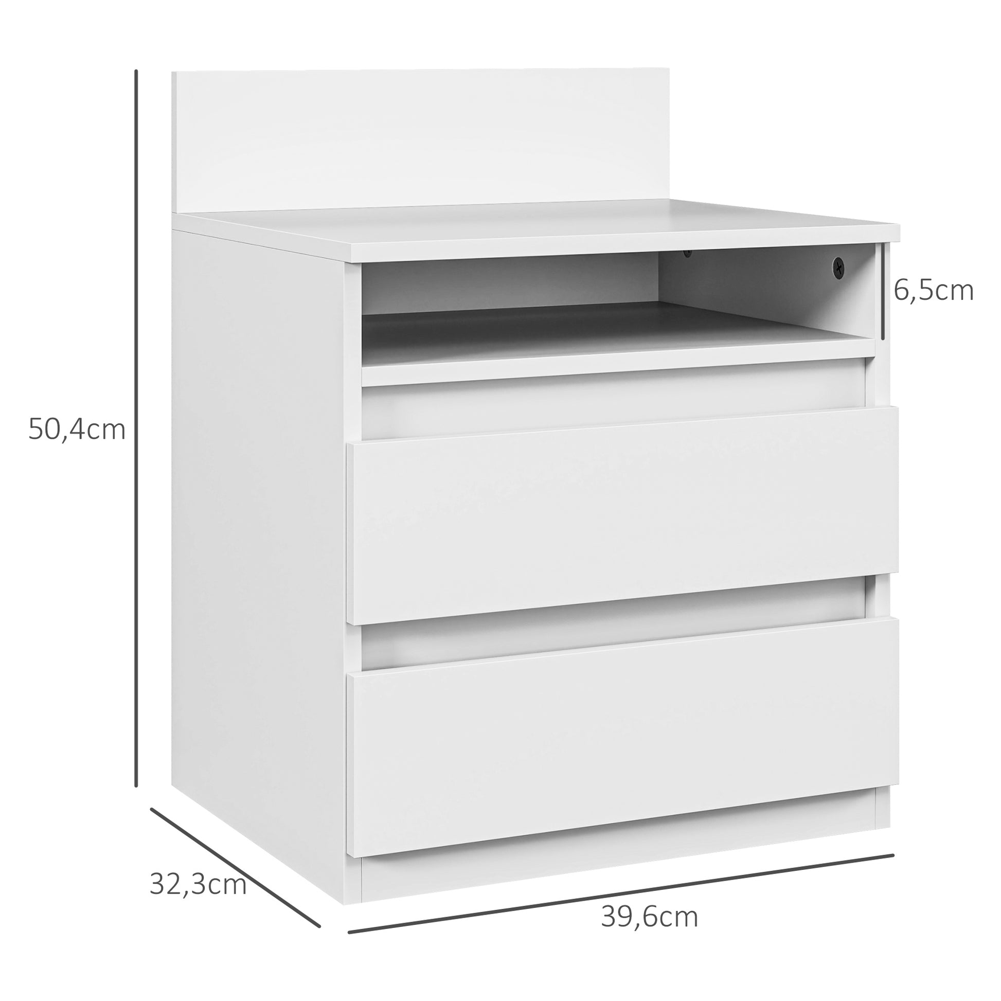 Nachttisch im 2er-Set mit Schubladen und Ablage, für Schlafzimmer, Weiß
