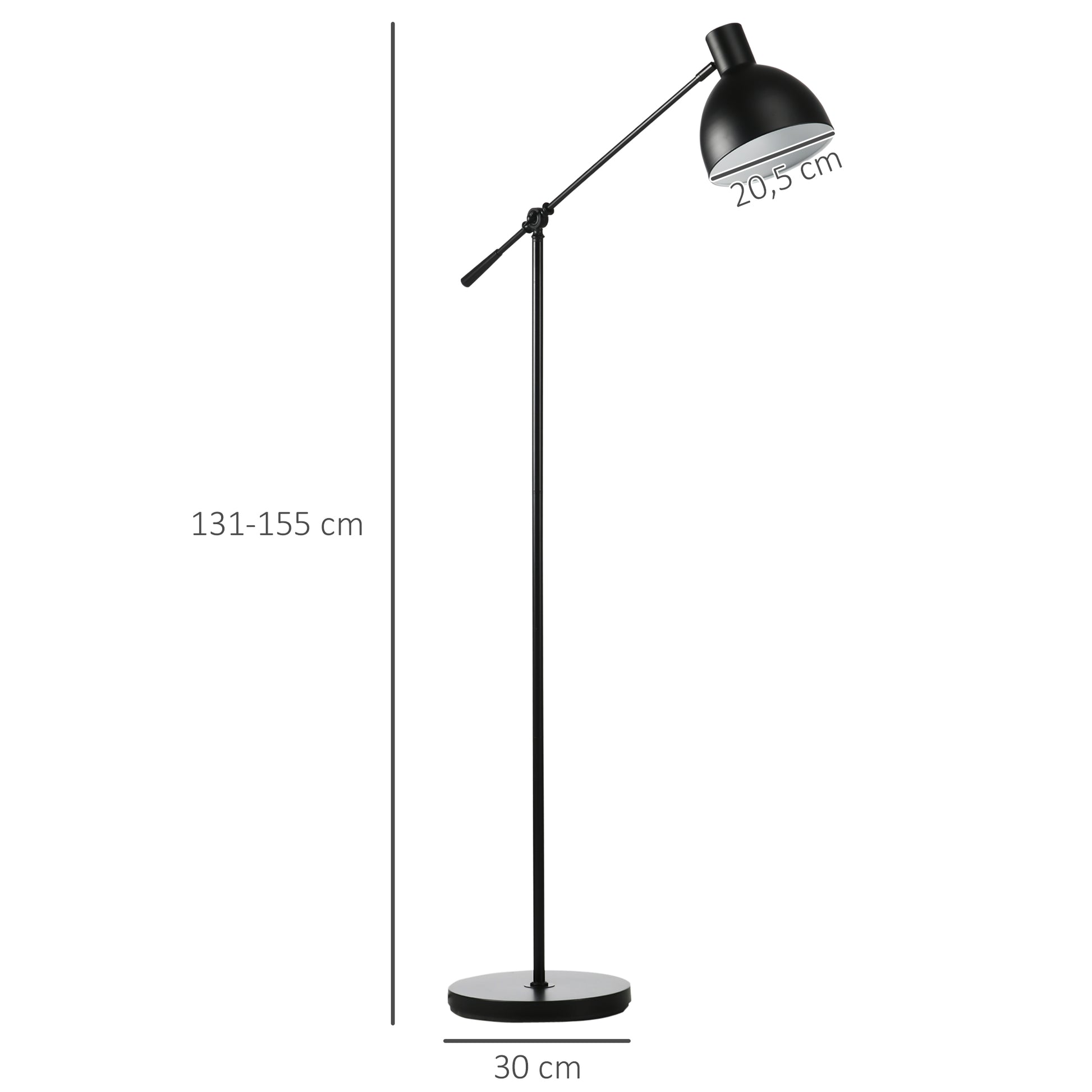 Stehleuchte im Industriedesign, höhenverstellbar, Bodenschalter; 30 m x 30 cm x 131 cm