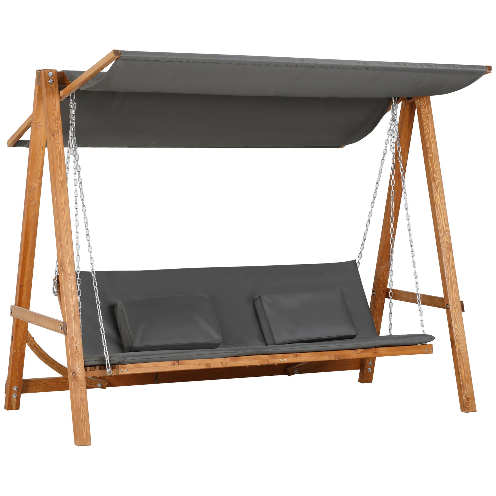 3-Sitzer Gartenschaukel mit verstellbarem Sonnendach Schaukelbank belast 250kg Grau+Teak