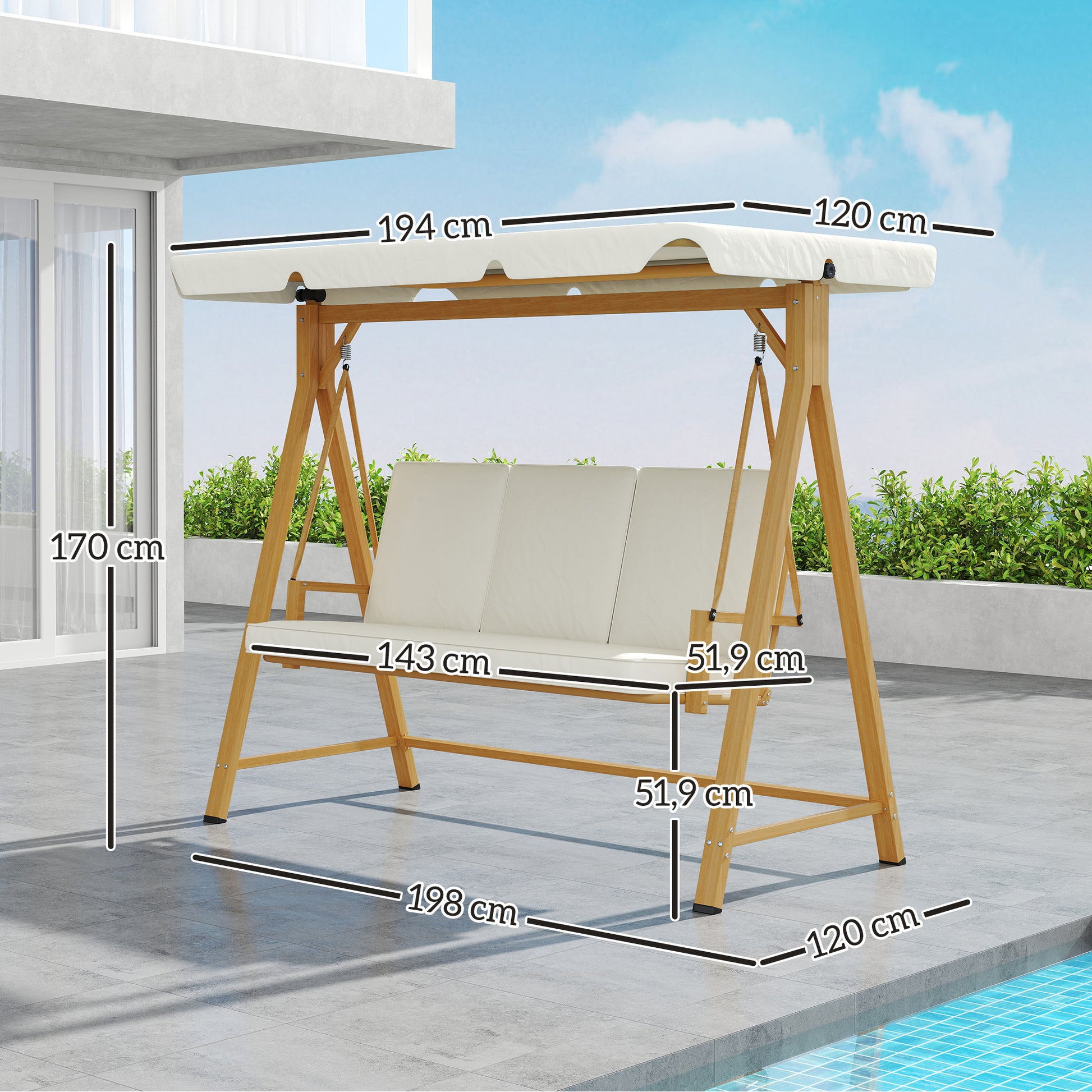 Hollywoodschaukel mit verstellbarem Sonnendach Sitzauflage, 3-Sitzer bis 330kg