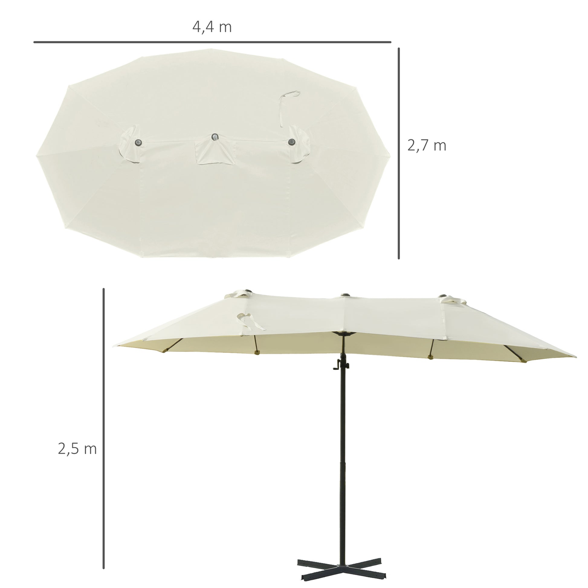 Doppelsonnenschirm mit Kurbel Verstellbar Sonnenschutz Metall Cremeweiß 440 x 270 x 250 cm