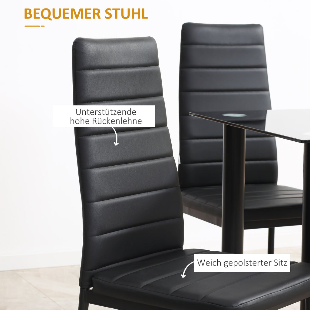 5-tlg. Essgruppe Sitzgruppe Esstisch mit 4 Stühlen, modernes Design, Glastisch, Schwarz