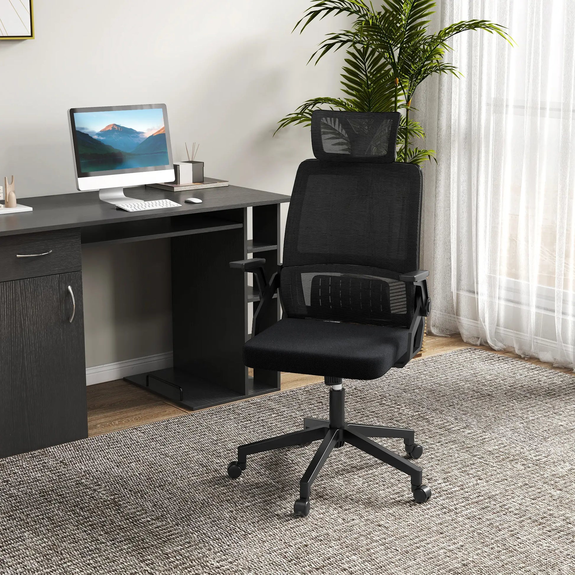 Bürostuhl Schreibtischstuhl Office-Stuhl, höhenverstellbar, 1 Kopfstütze, 58 x 61 x 119 cm