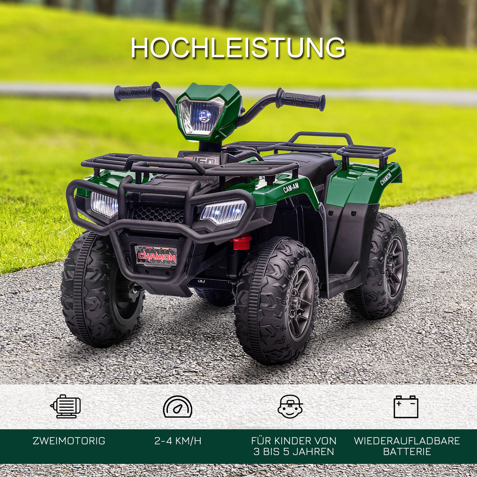 Kinder-Elektroquad, max. 4 km/h, ab 3 Jahren, LED-Scheinwerfer, Musikanschluss, 88 x 45 x 50 cm