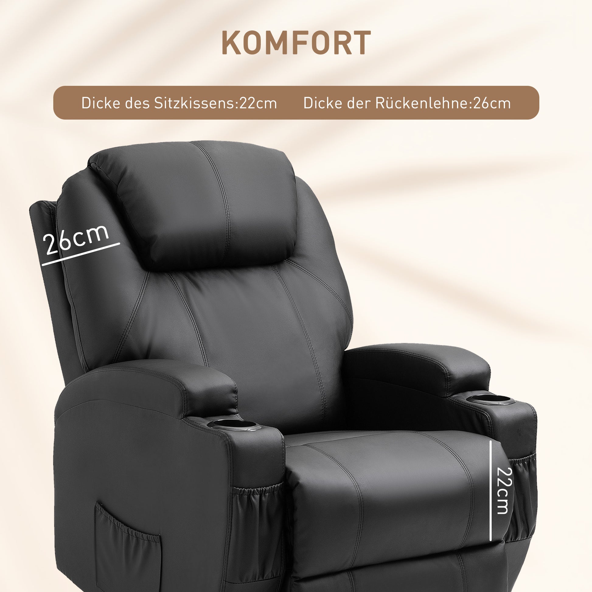 Massagesessel Relaxsessel Massage Liegefunktion Kunstleder Schwarz/Beige 82x97x110cm