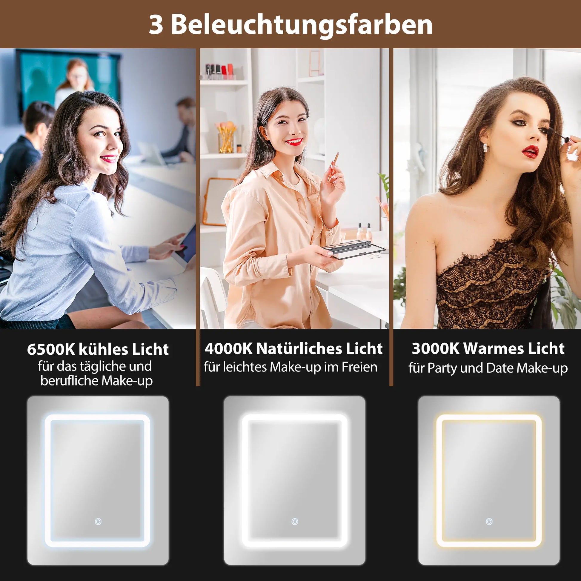 Kompakter Schminktisch mit Spiegel und LED, klappbare Tischplatte, offenere Regale, Schublade