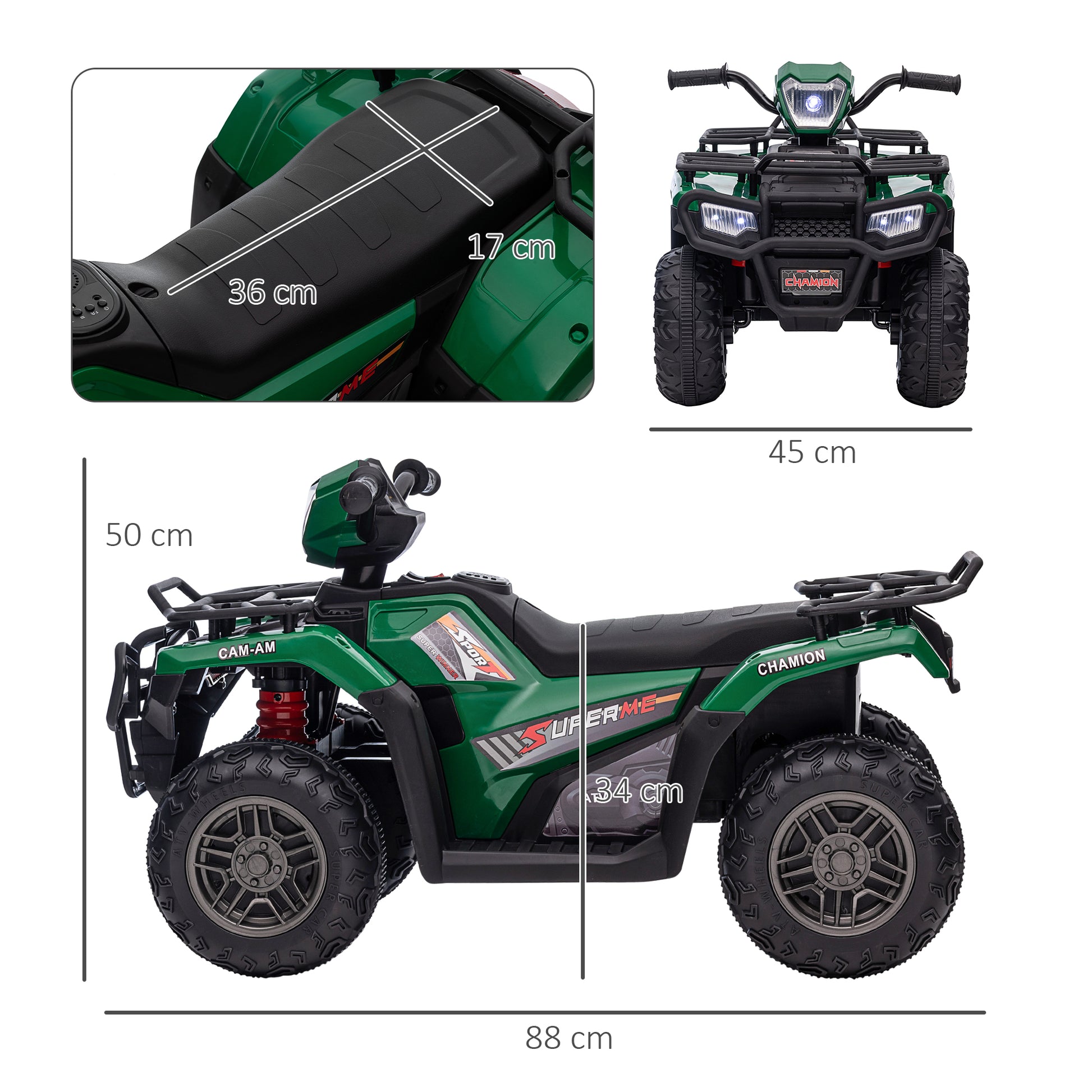 Kinder-Elektroquad, max. 4 km/h, ab 3 Jahren, LED-Scheinwerfer, Musikanschluss, 88 x 45 x 50 cm