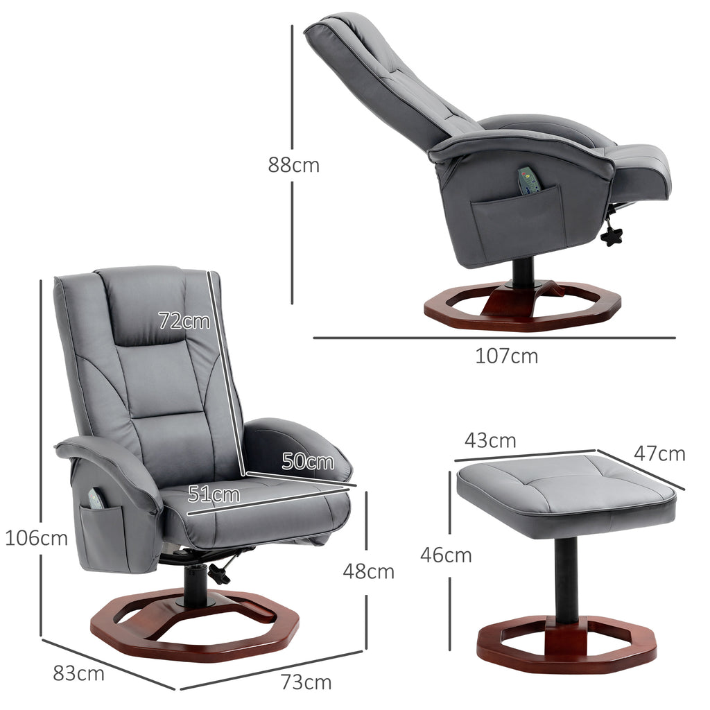 Massagesessel mit Hocker, Liegefunktion, Fernbedienung, drehbar, Lederoptik, bis 150 kg