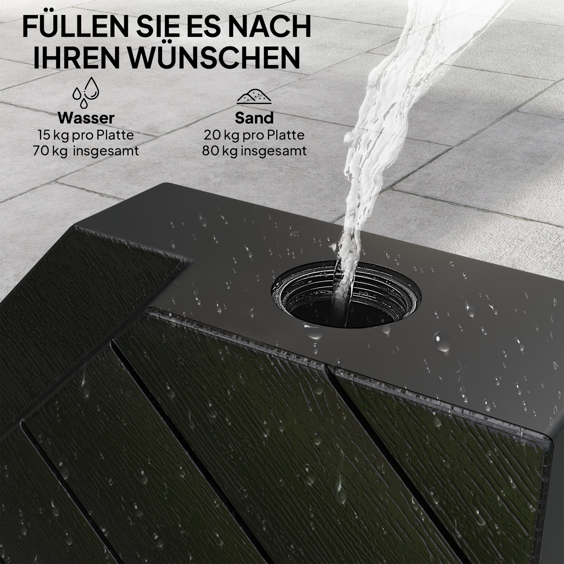 Basisgewichte für Sonnenschirmständer, mit Wasser und Sand befüllbar, Kunststoff