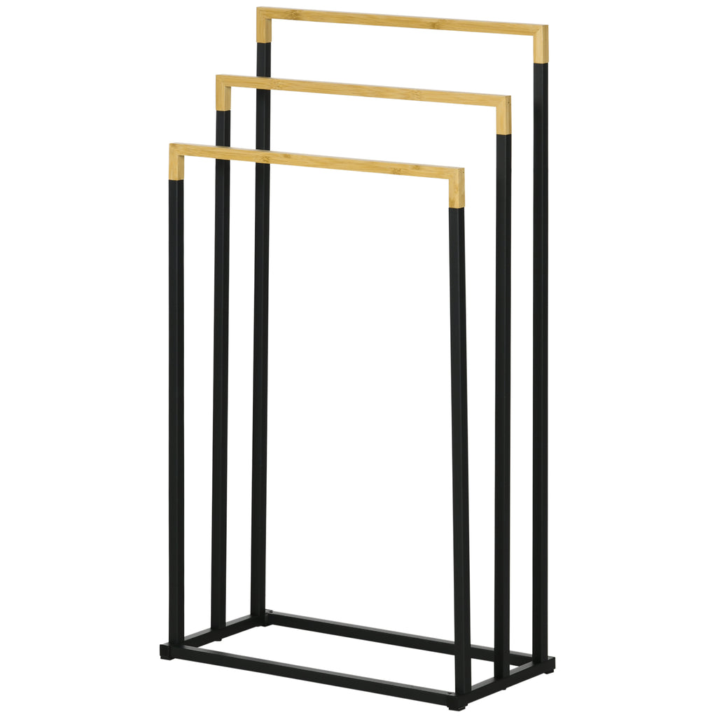 Handtuchalter-Set 3 Handtuchstangen, Industriedesign, Bambus, 45 x 22,5 x 86 cm