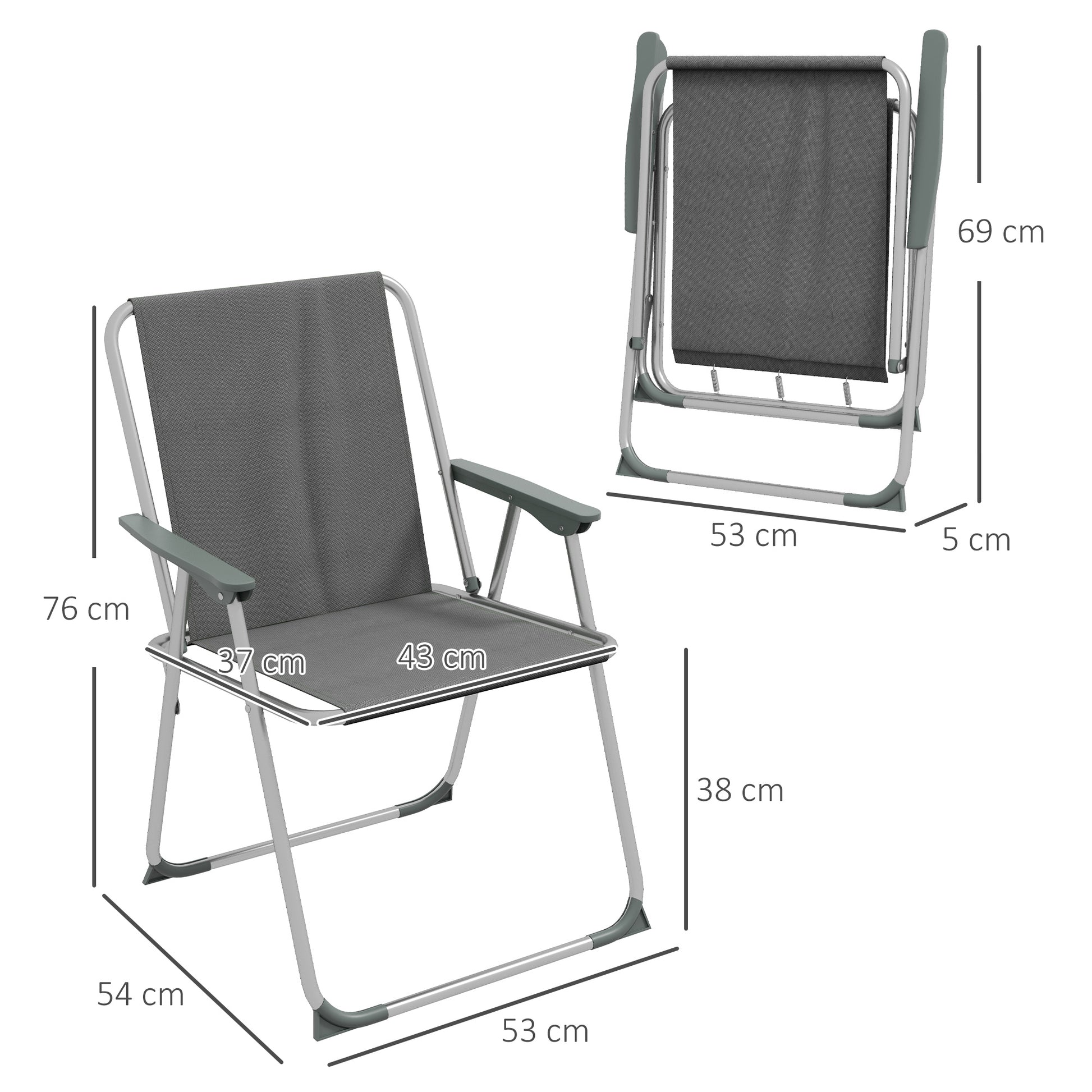 Gartenstuhl Klappstuhl Campingstuhl, 53 cm x 54 cm x 76 cm, Glau + Silber