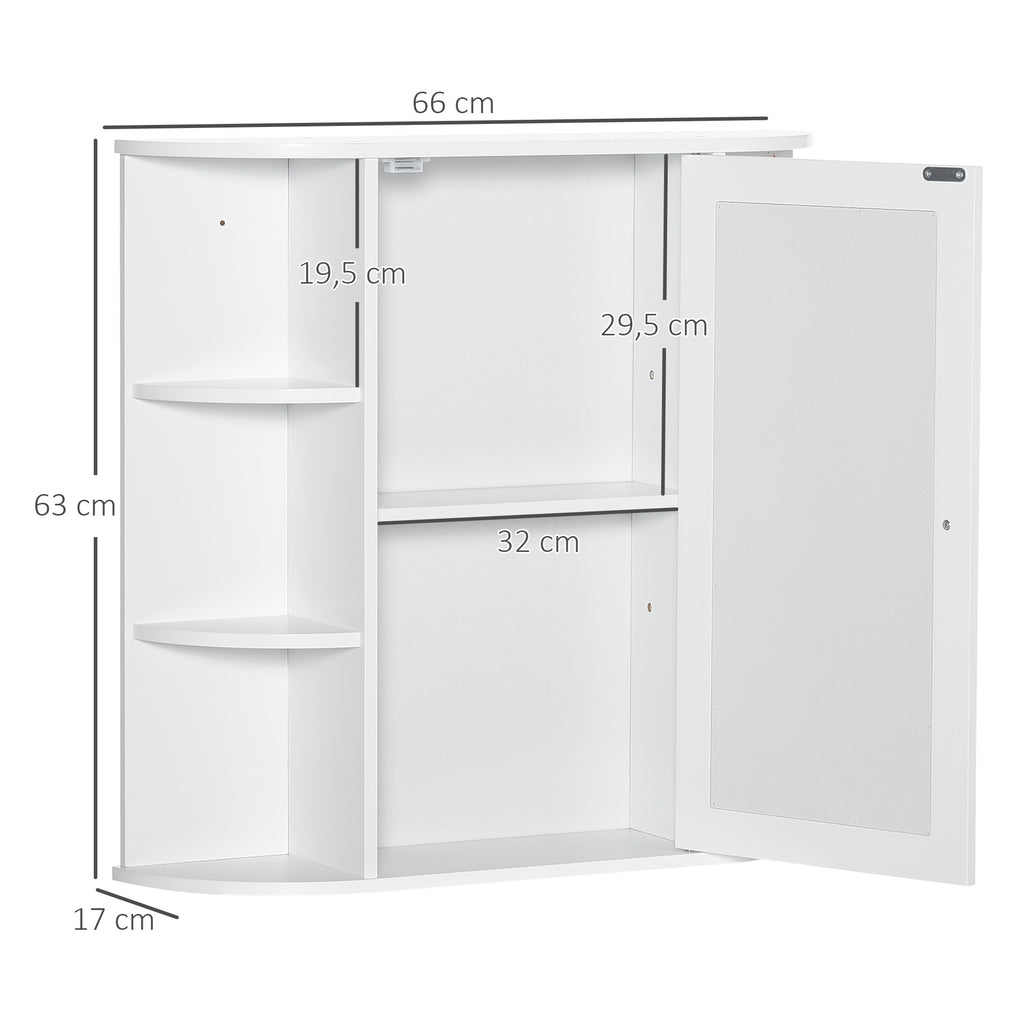 Spiegelschrank, 8 Fächer, Spiegeltüren, wasserbeständig, 66 cm x 17 cm x 63 cm, Weiß