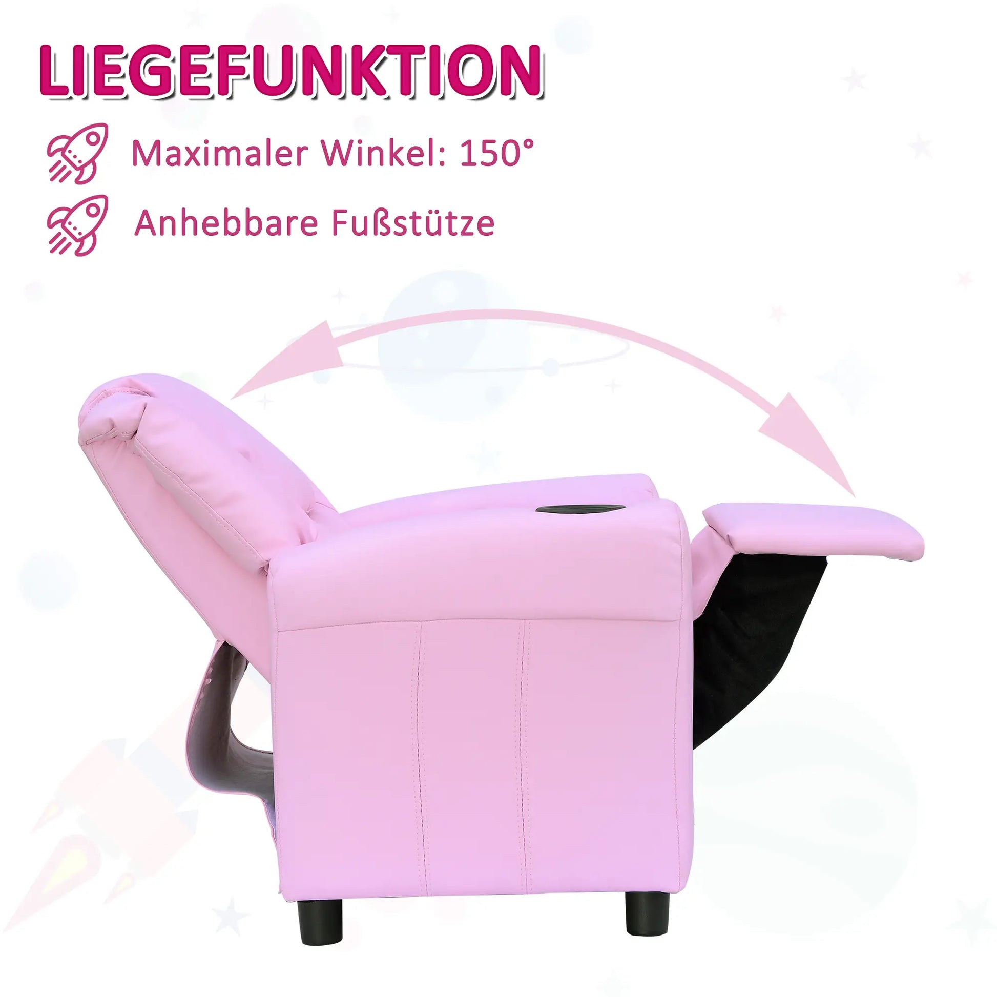 Kindersessel, Minisessel, Kindersofa für 3-6 Jahre alt, Liegefunktion, Becherhalter, 62 x 56 x 69 cm