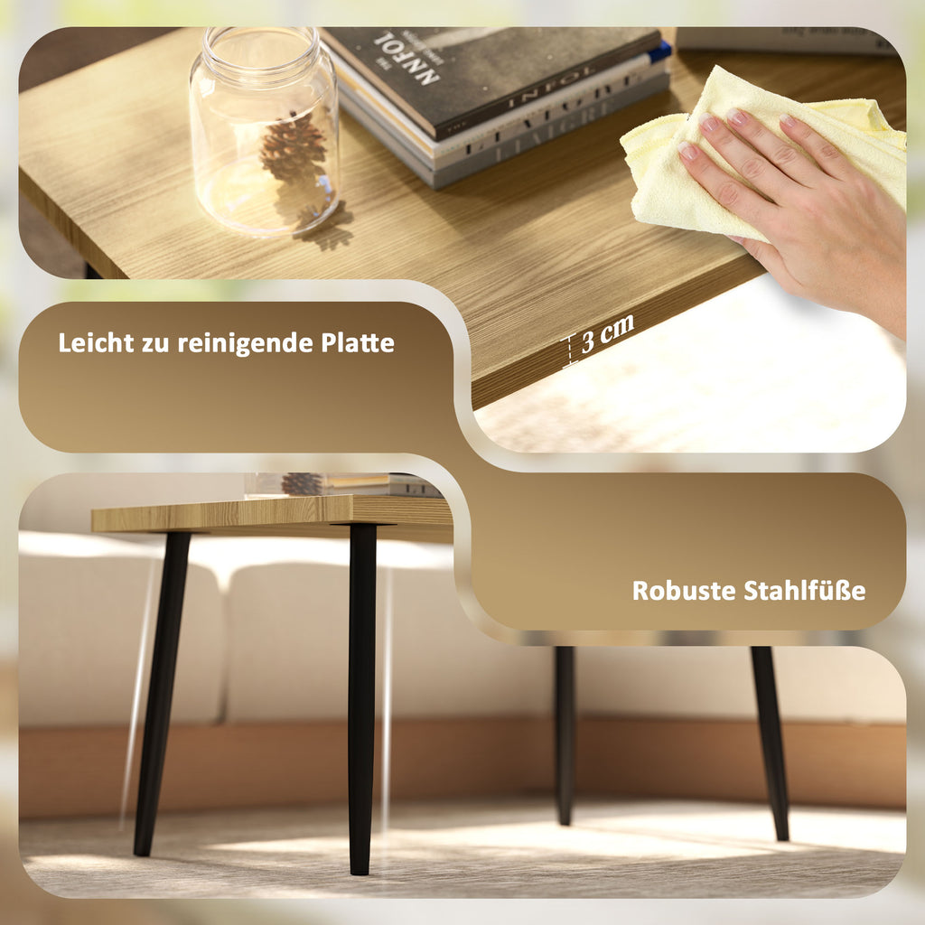 2er-Set Kaffeetische mit Metallrahmen und Holzplatte, Flexible Couchtische, Naturholz