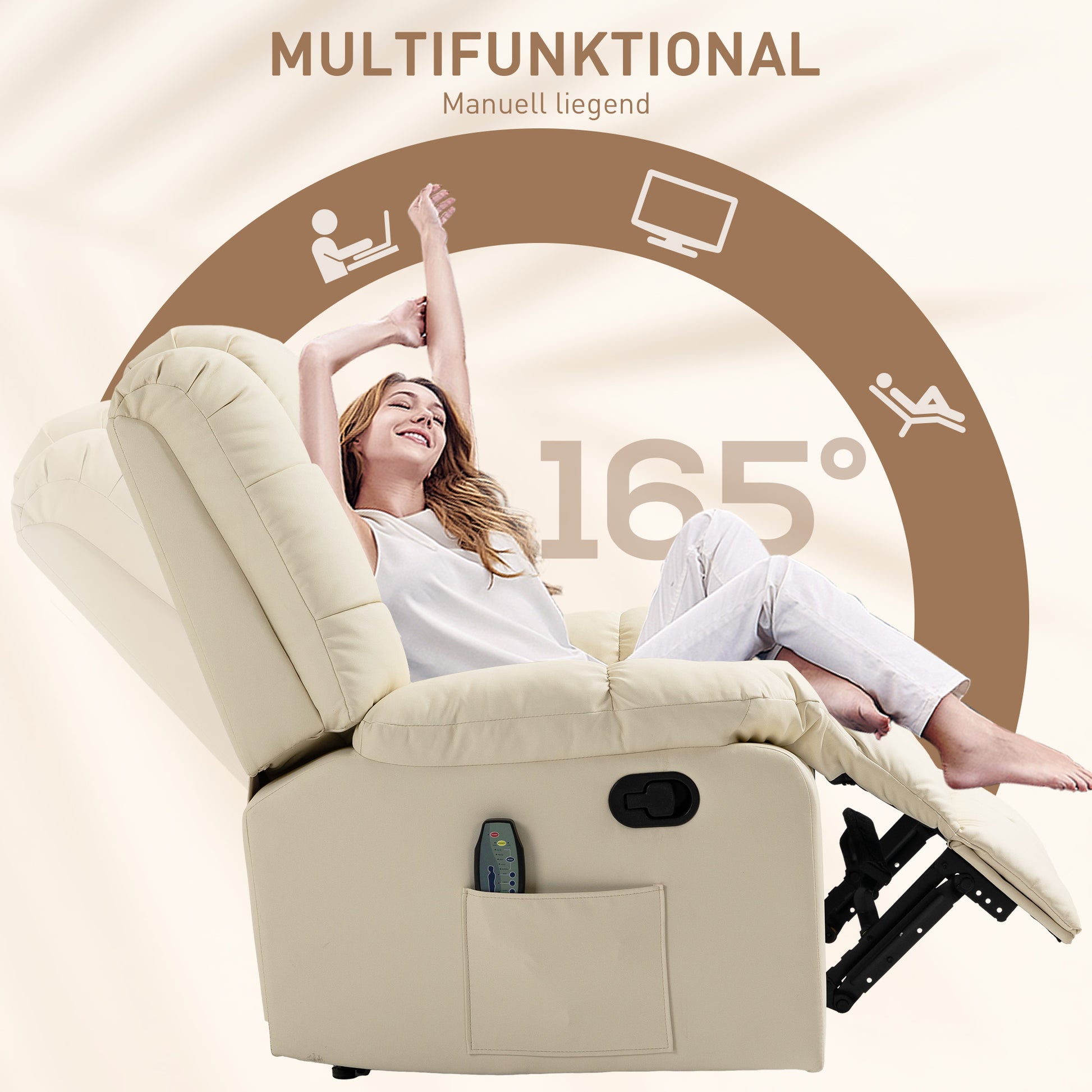 Massagesessel, Relaxsessel, 8 Vibrationspunkte, Liegefunktion, Kunstleder, 94x99x99cm