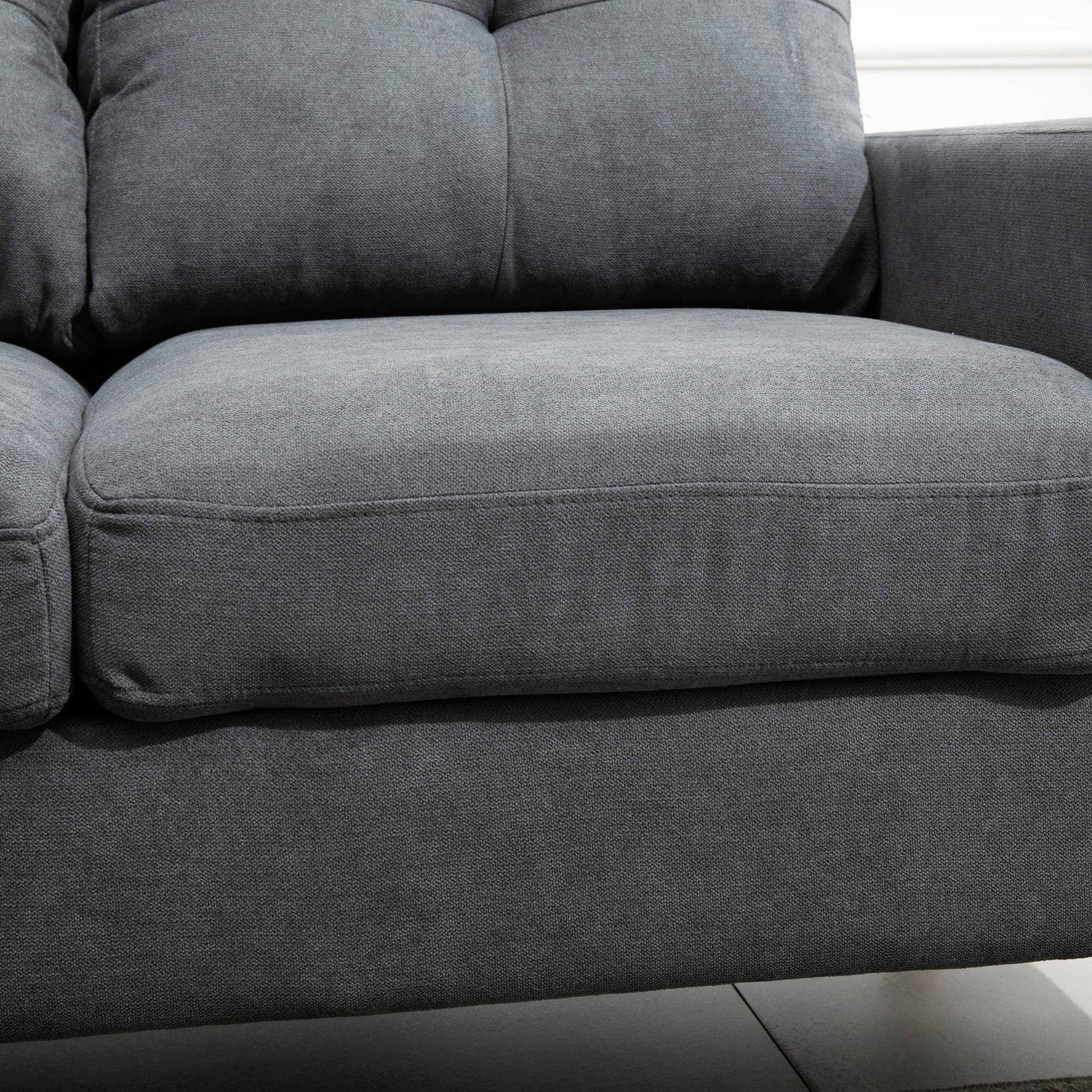 Ecksofa L-Form graue Eckcouch mit Chaiselongue Leinenoptik für 3 Personen 193x136x85cm Dunkelgrau