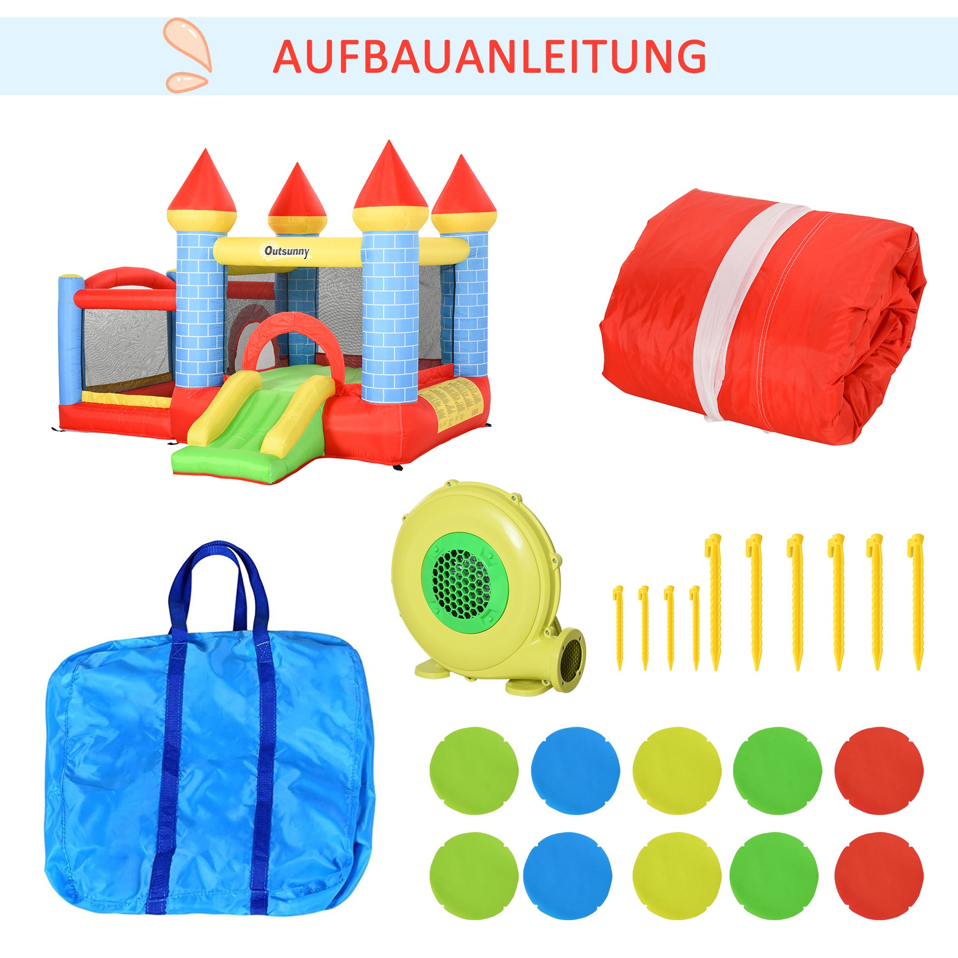 Aufblasbare Hüpfburg mit Rutsche Pool für 3 Kinder Burg mit Gebläse,3-8 Jahre 280x260x210 cm