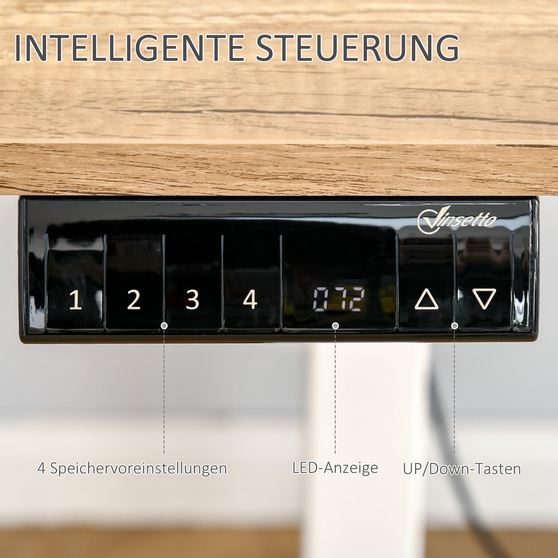 Höhenverstellbarer Schreibtisch Elektrisch 140 x 70 cm mit Memory-Steuerung, 4 tlg. Tischplatte
