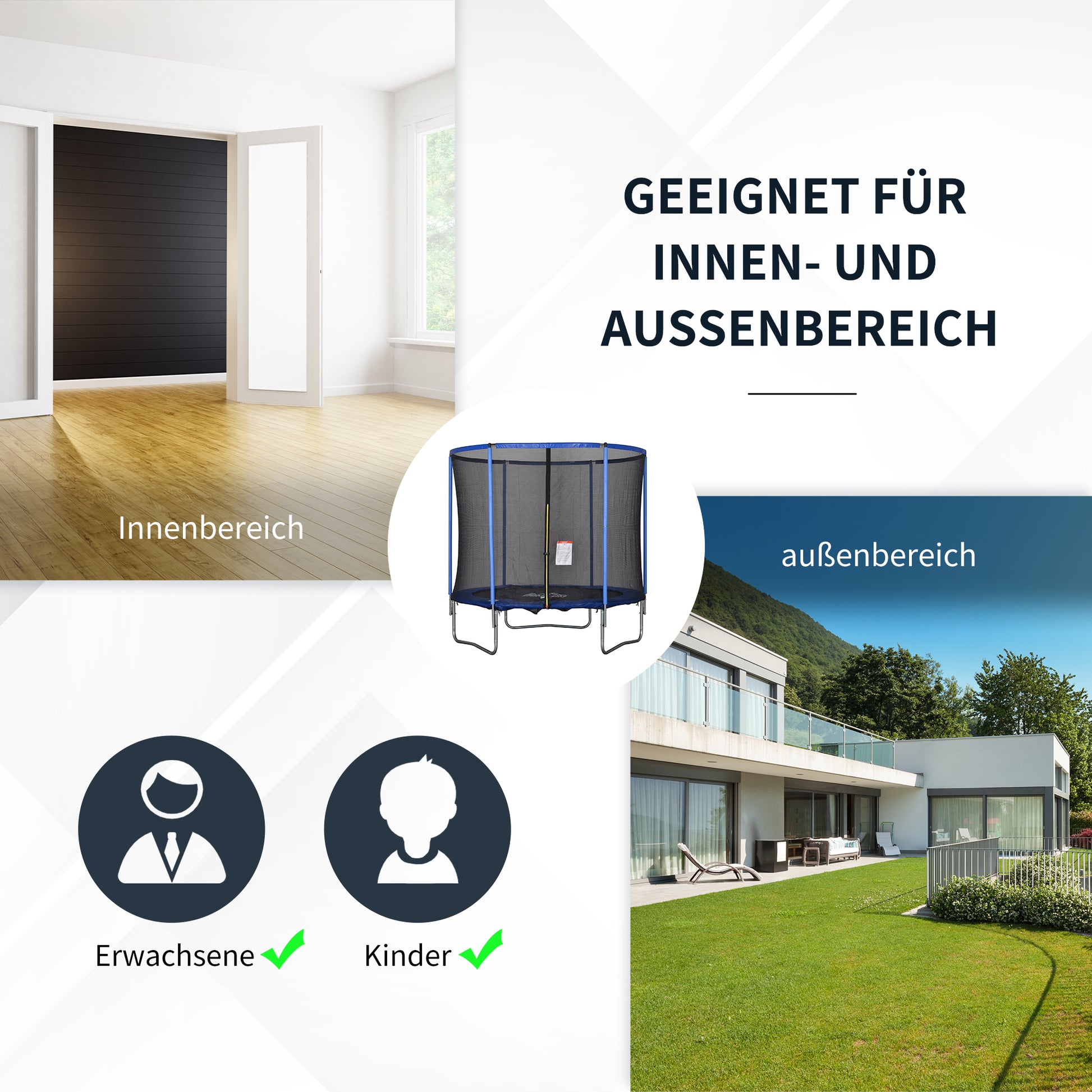 Trampolin mit Sicherheitsnetz für Innen- und Außenbereich Gartentrampolin Ø244 cm