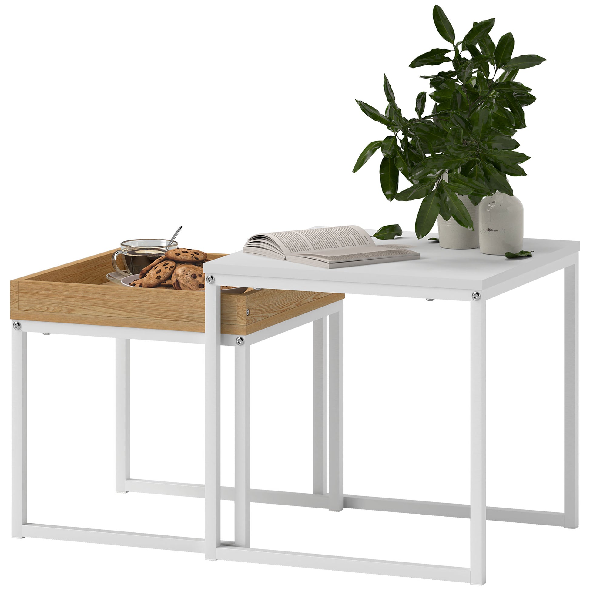 Moderner Couchtisch, 2er-Set Sofatisch, für kleine Räume, Quadratisch, MDF, Metall